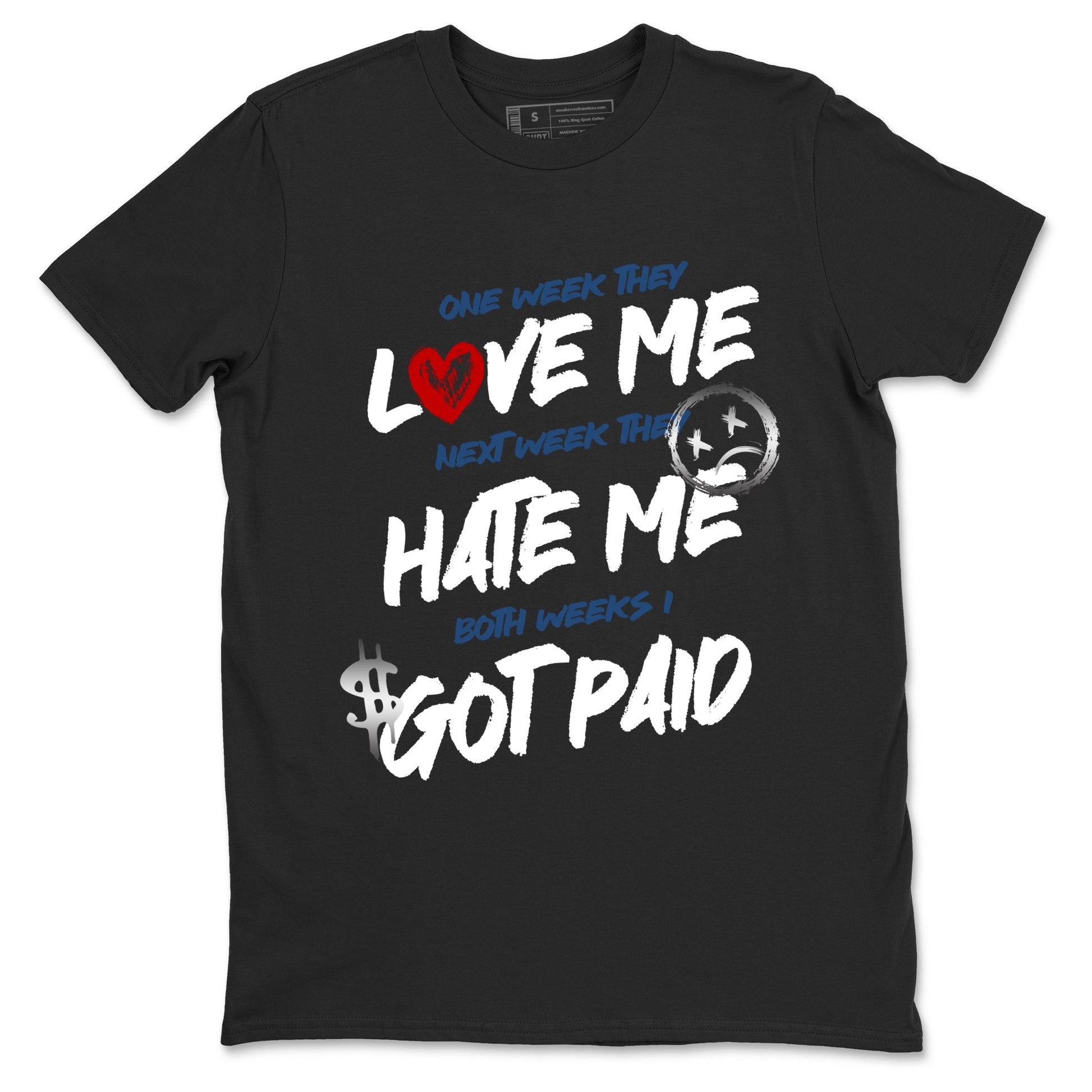 I Got Paid sneaker match t-shirt styled to complete your fit with the Air Jordan 12 French Blue sneakers, shown in Black 2.