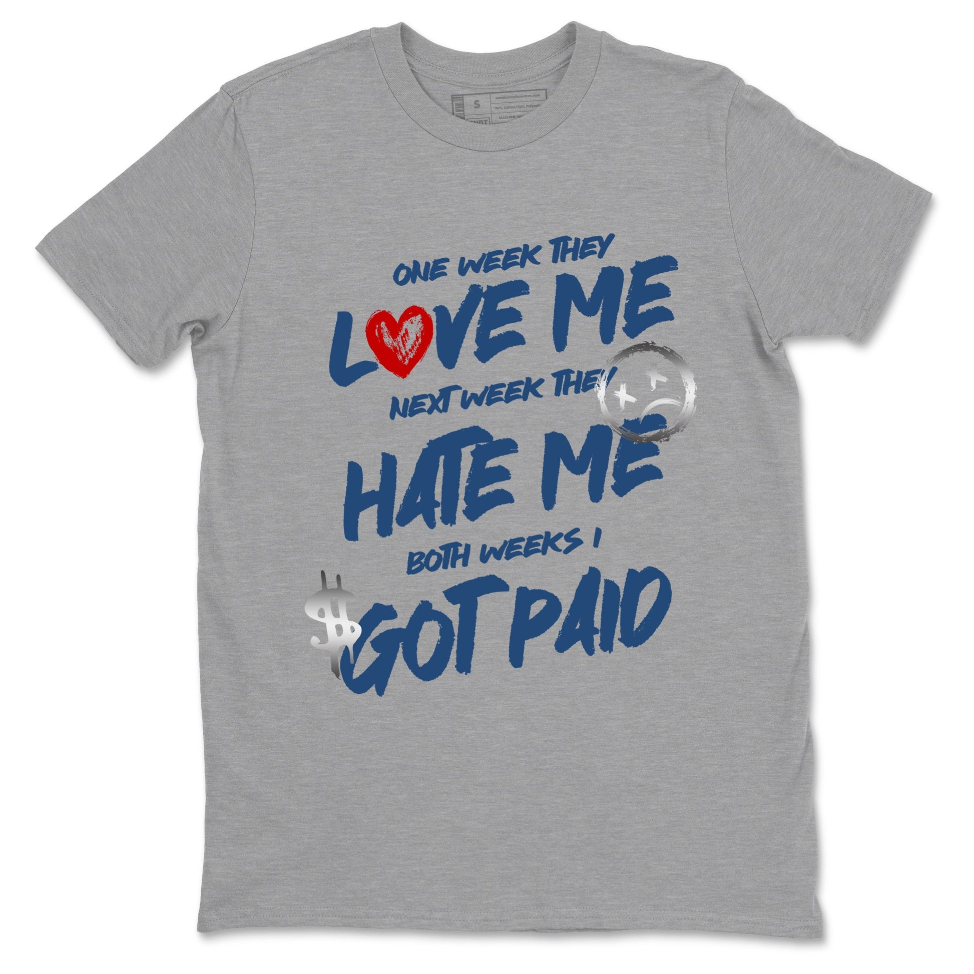 I Got Paid sneaker match t-shirt styled to complete your fit with the Air Jordan 12 French Blue sneakers, shown in Heather Grey 2.