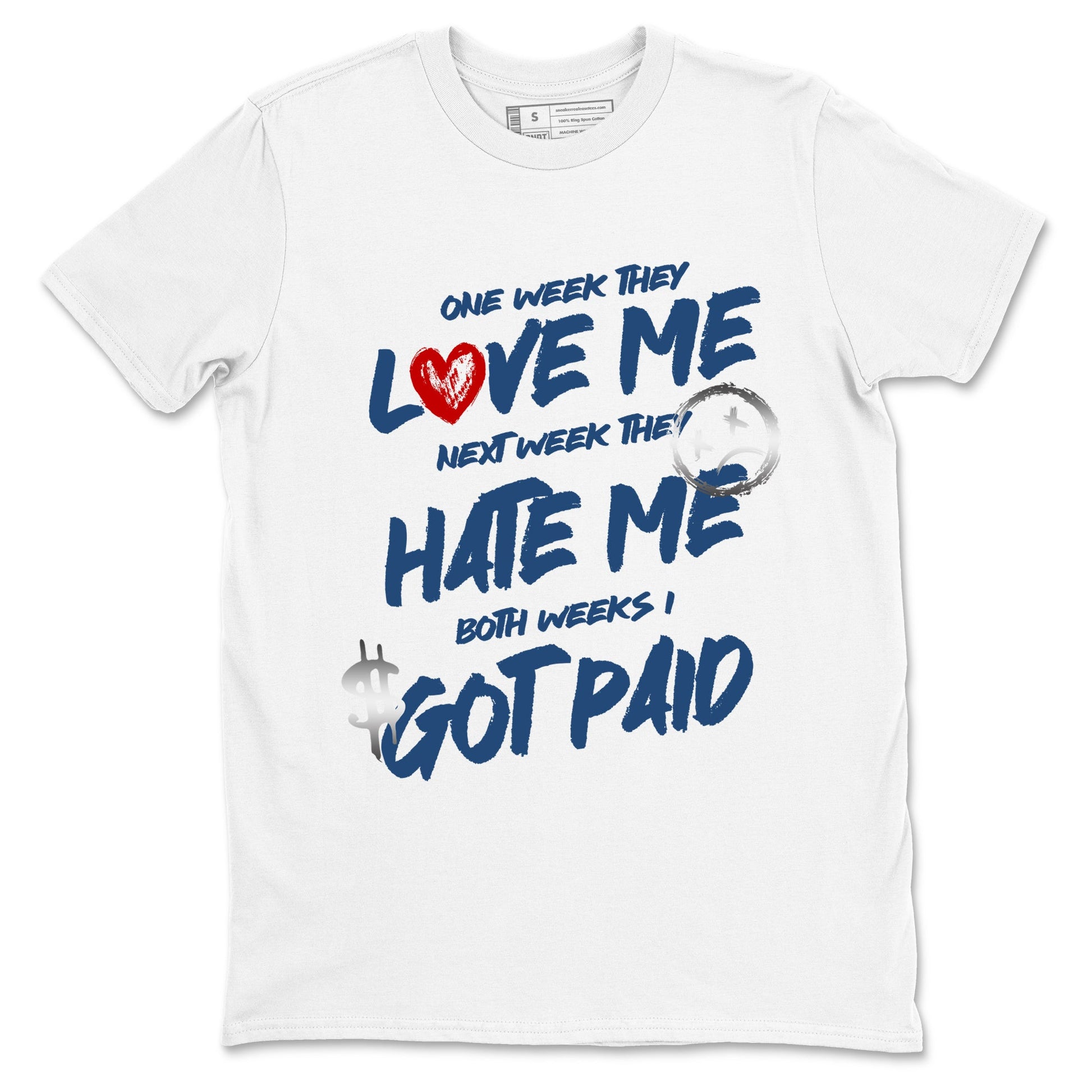 I Got Paid sneaker match t-shirt styled to complete your fit with the Air Jordan 12 French Blue sneakers, shown in White 2.