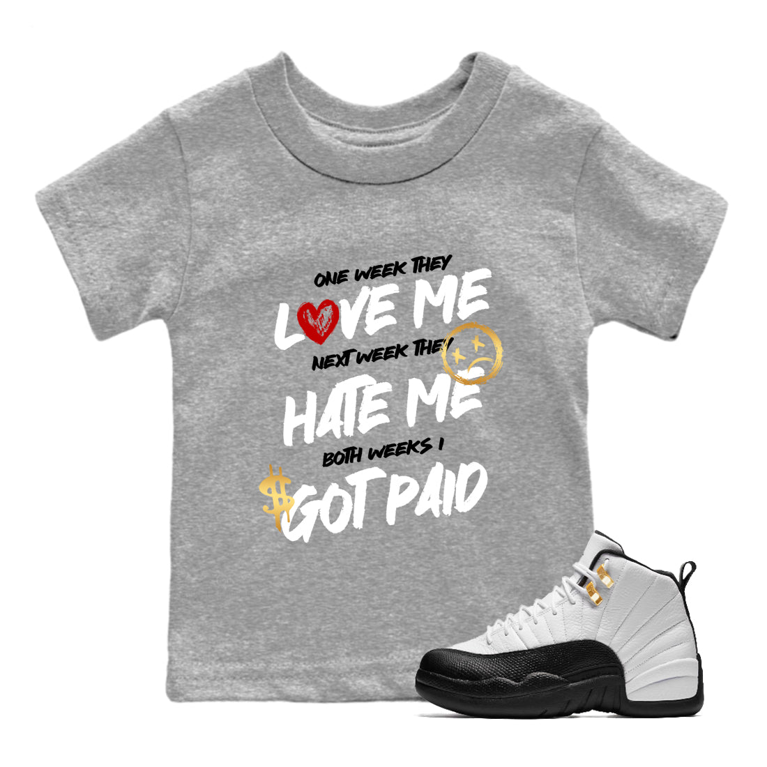 Sneaker match tees – Sneaker Tees To Match Air Jordan 12 Taxi Shoes – I Got Paid Kids T-Shirt Heather Grey 1