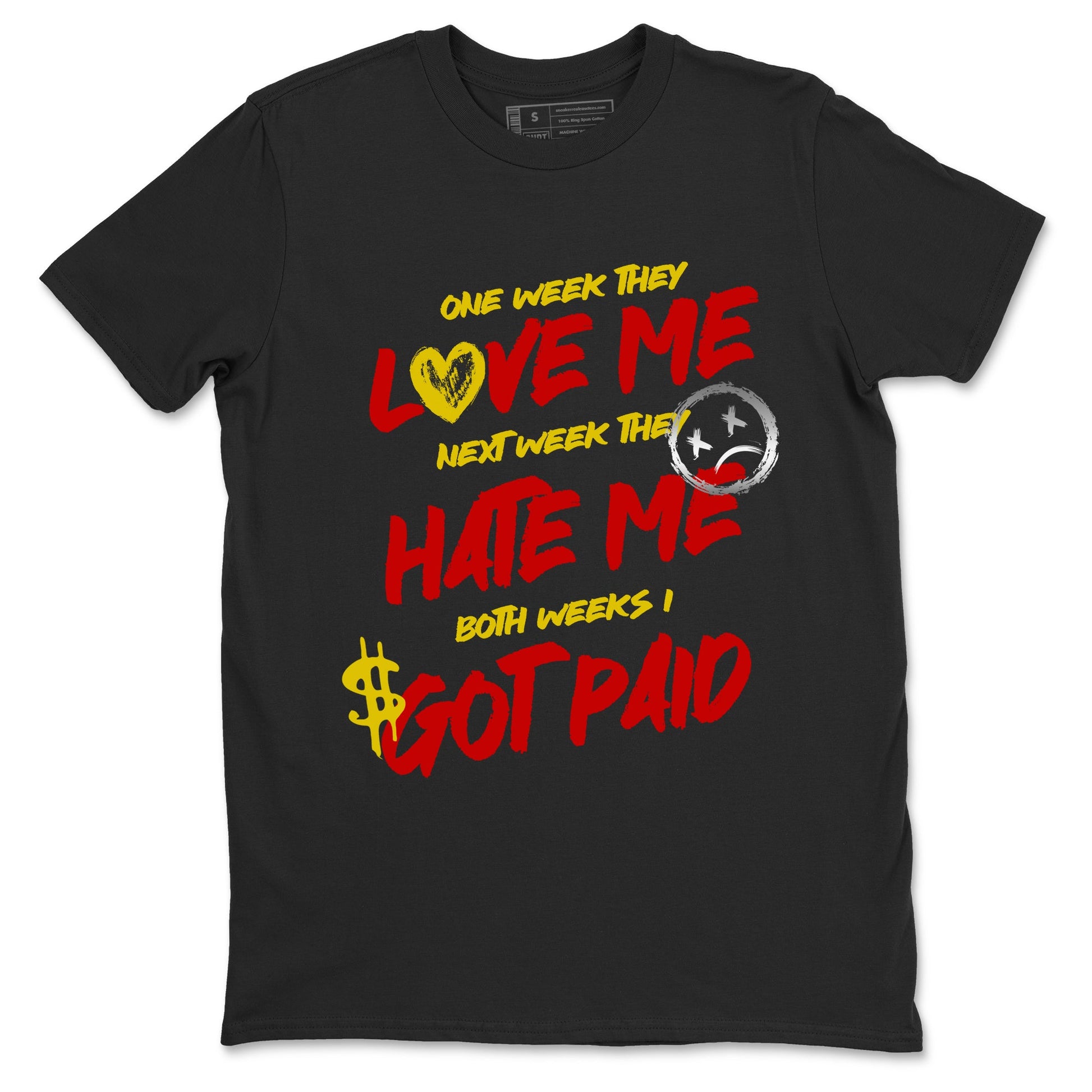 I Got Paid sneaker match t-shirt styled to complete your fit with the Air Jordan 14 Challenge Red sneakers, AJ14 Ferrari, shown in Black 2.