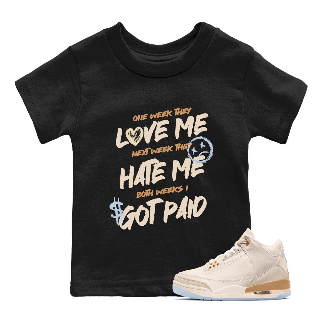 Sneaker match tees – Sneaker Tees To Match Air Jordan 3 Champagne and Oysters Shoes – I Got Paid Kids T-Shirt Black 1