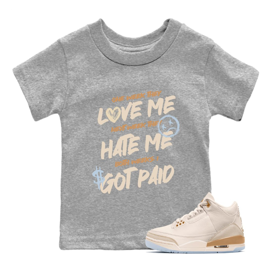 Sneaker match tees – Sneaker Tees To Match Air Jordan 3 Champagne and Oysters Shoes – I Got Paid Kids T-Shirt Heather Grey 1