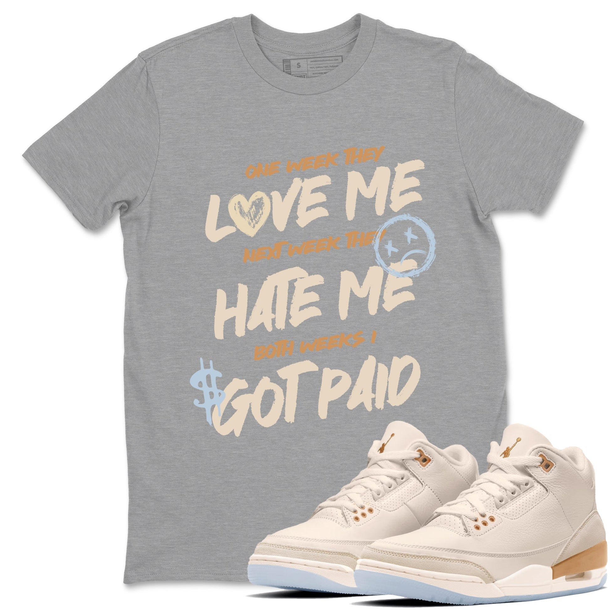 Sneaker match tees – Sneaker Tees To Match Air Jordan 3 Champagne and Oysters Shoes – I Got Paid Tee Heather Grey 1