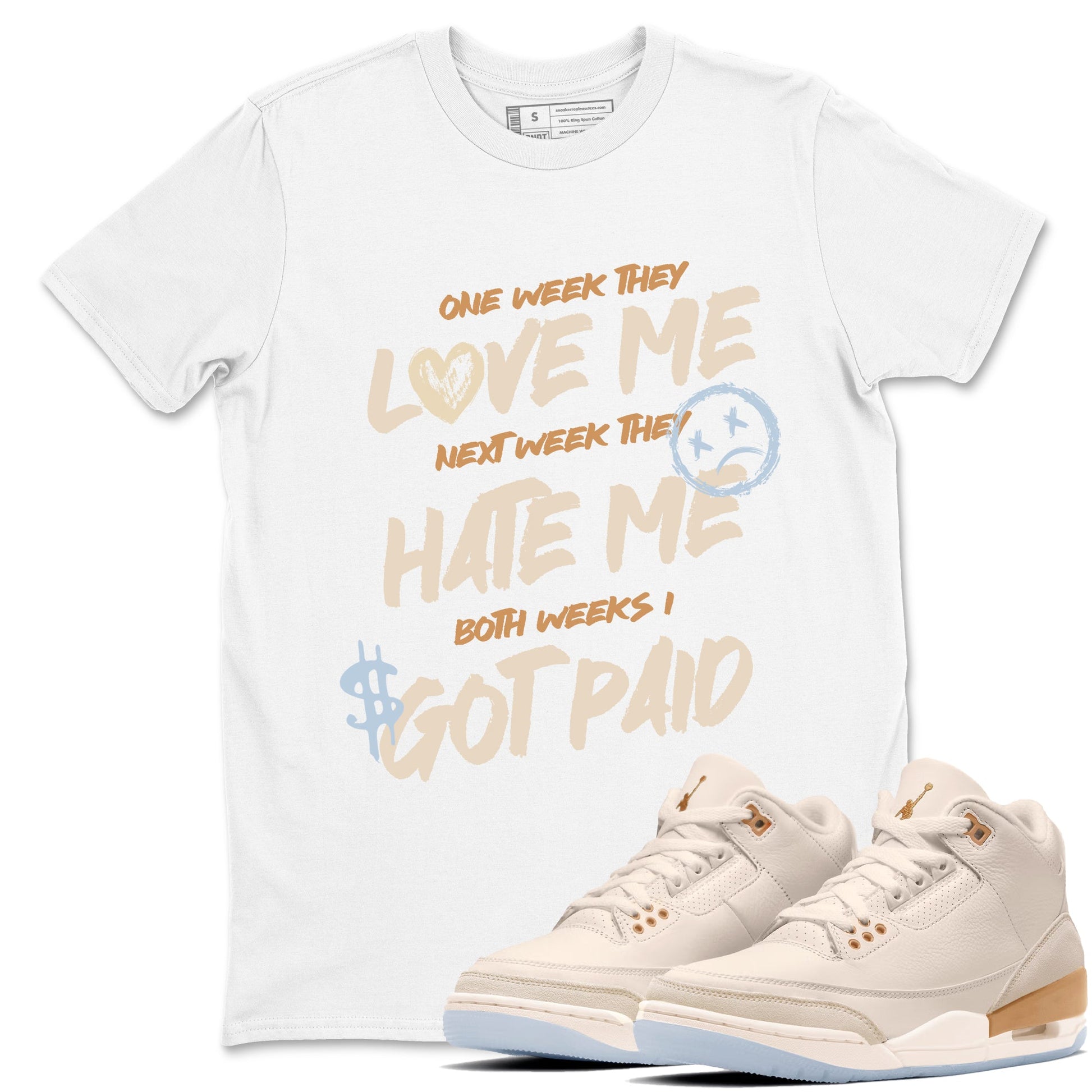 Sneaker match tees – Sneaker Tees To Match Air Jordan 3 Champagne and Oysters Shoes – I Got Paid Tee White 1