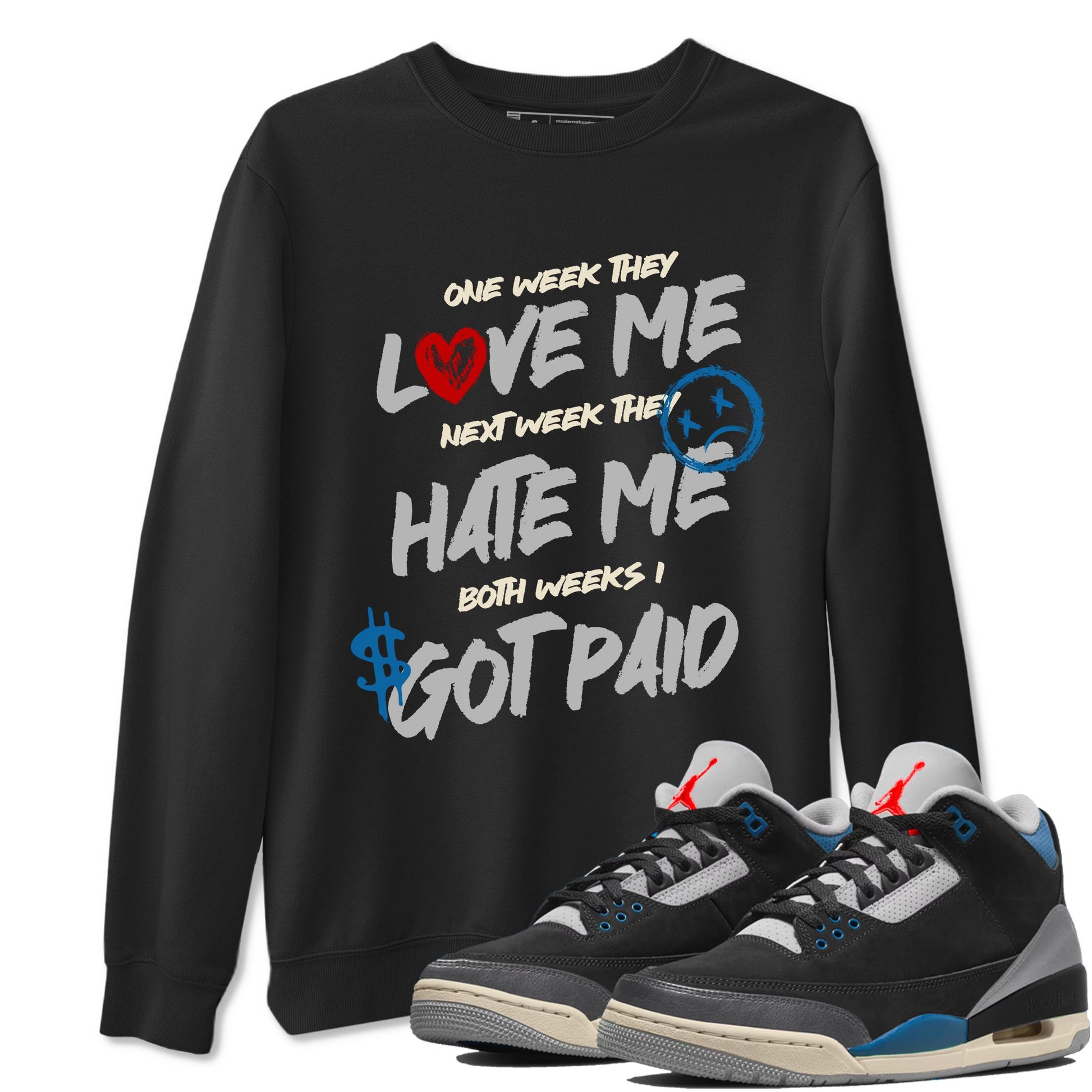 I Got Paid sneaker match t-shirt styled to complete your fit with the Air Jordan 3 Rare Air sneakers, shown in Black 1.