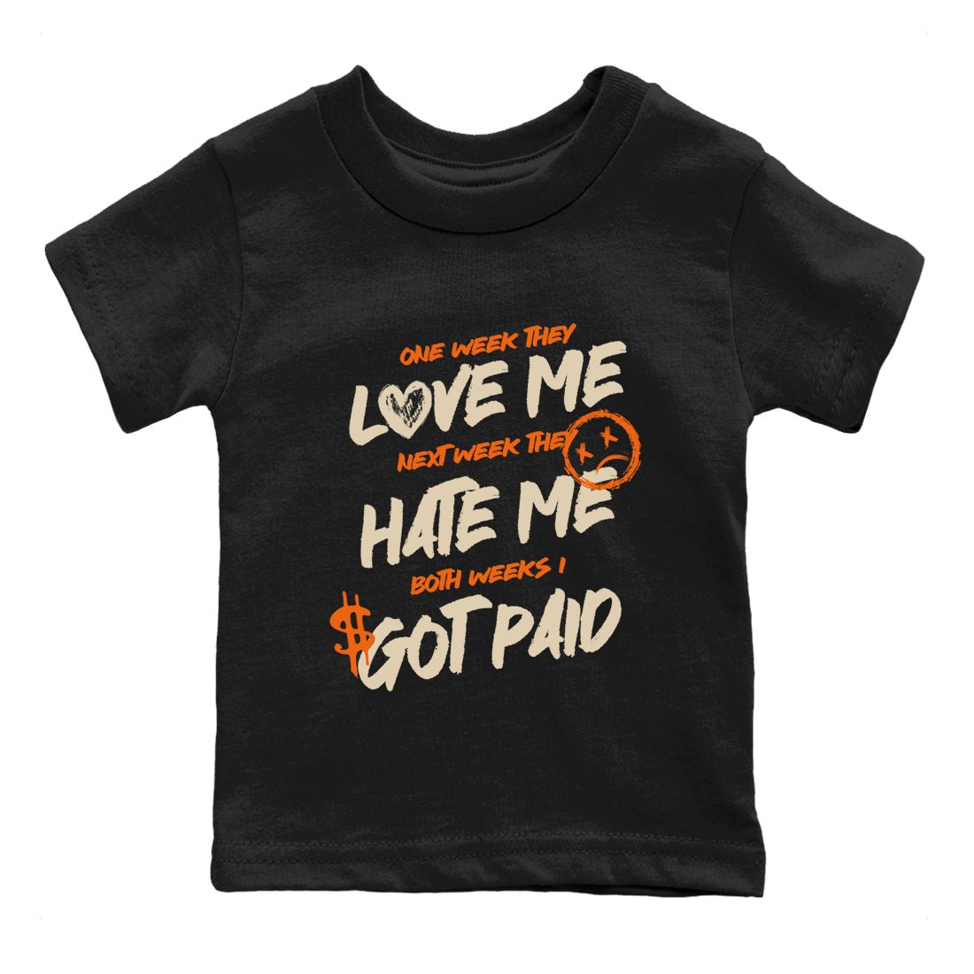 I Got Paid baby and kids t-shirt crafted for little sneakerheads to shine with the Air Jordan 3 Starfish sneakers, displayed in Black 2.