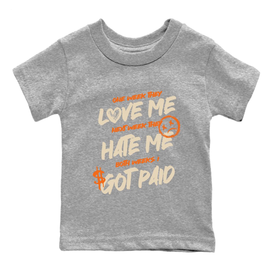 I Got Paid baby and kids t-shirt crafted for little sneakerheads to shine with the Air Jordan 3 Starfish sneakers, displayed in Heather Grey 2.