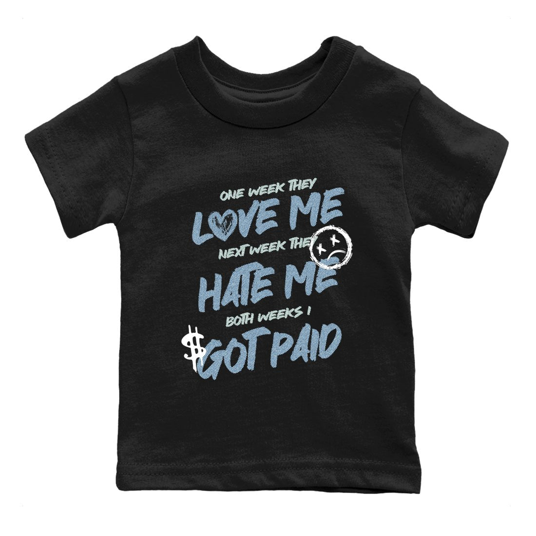 Sneaker match tees – Sneaker Tees To Match 4s Worn Blue Air Jordan 4 Denim Shoes – I Got Paid Kids T-Shirt Black 2