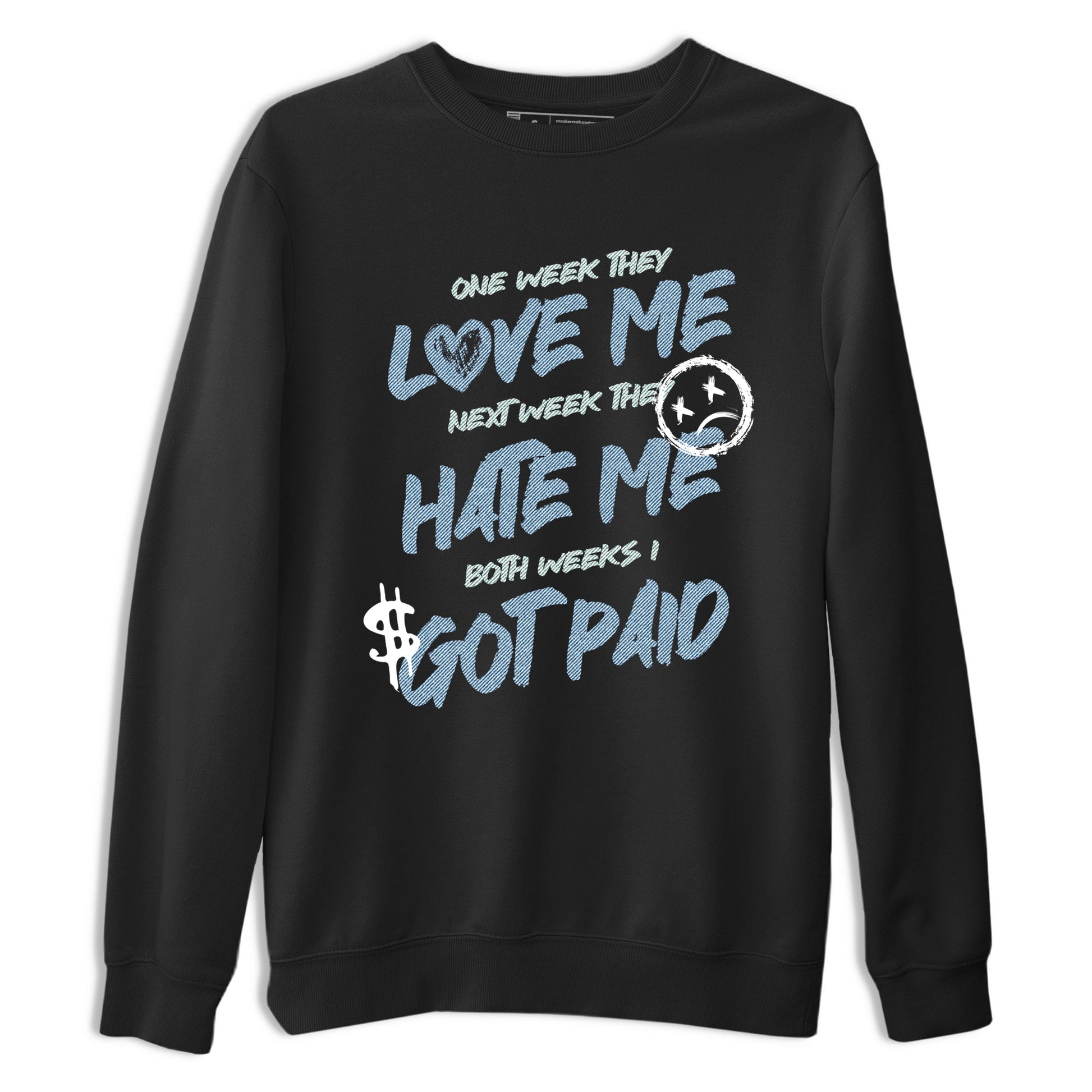Sneaker match tees – Sneaker Tees To Match 4s Worn Blue Air Jordan 4 Denim Shoes – I Got Paid Tee Black 2