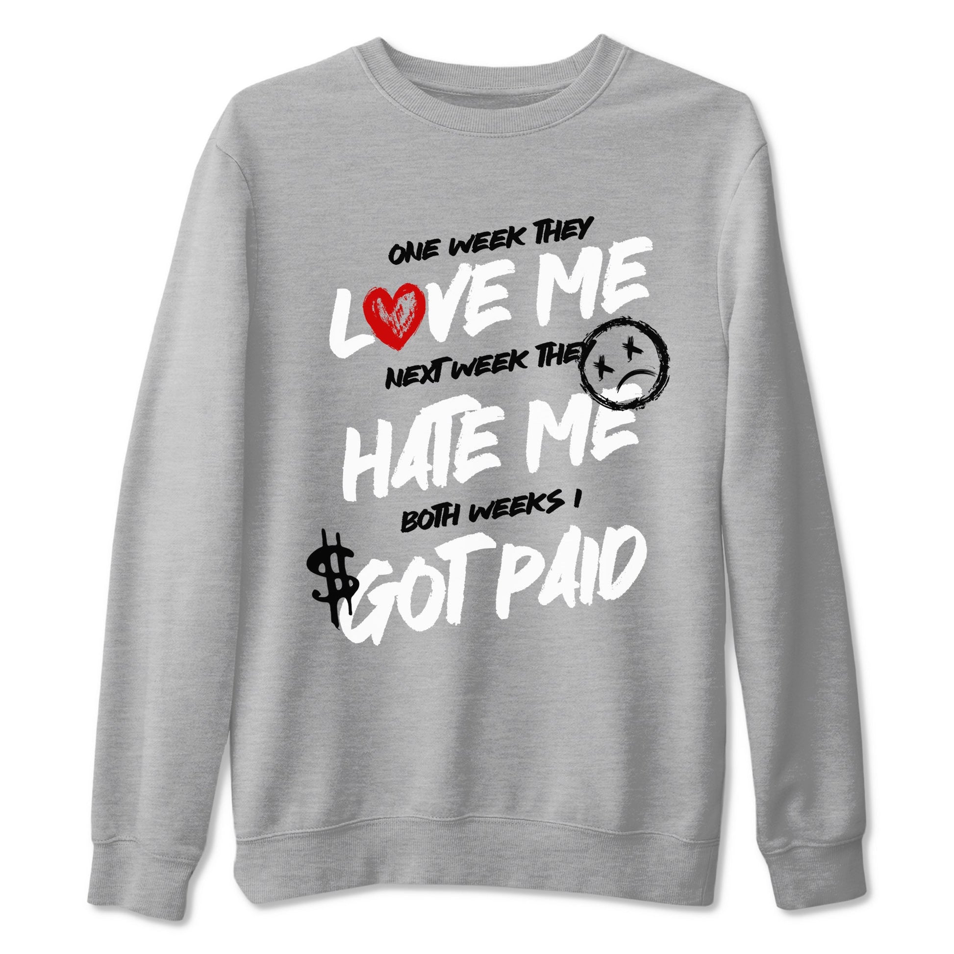 I Got Paid sneaker match t-shirt styled to complete your fit with the Air Jordan 4 White Cement sneakers, shown in Heather Grey 2.