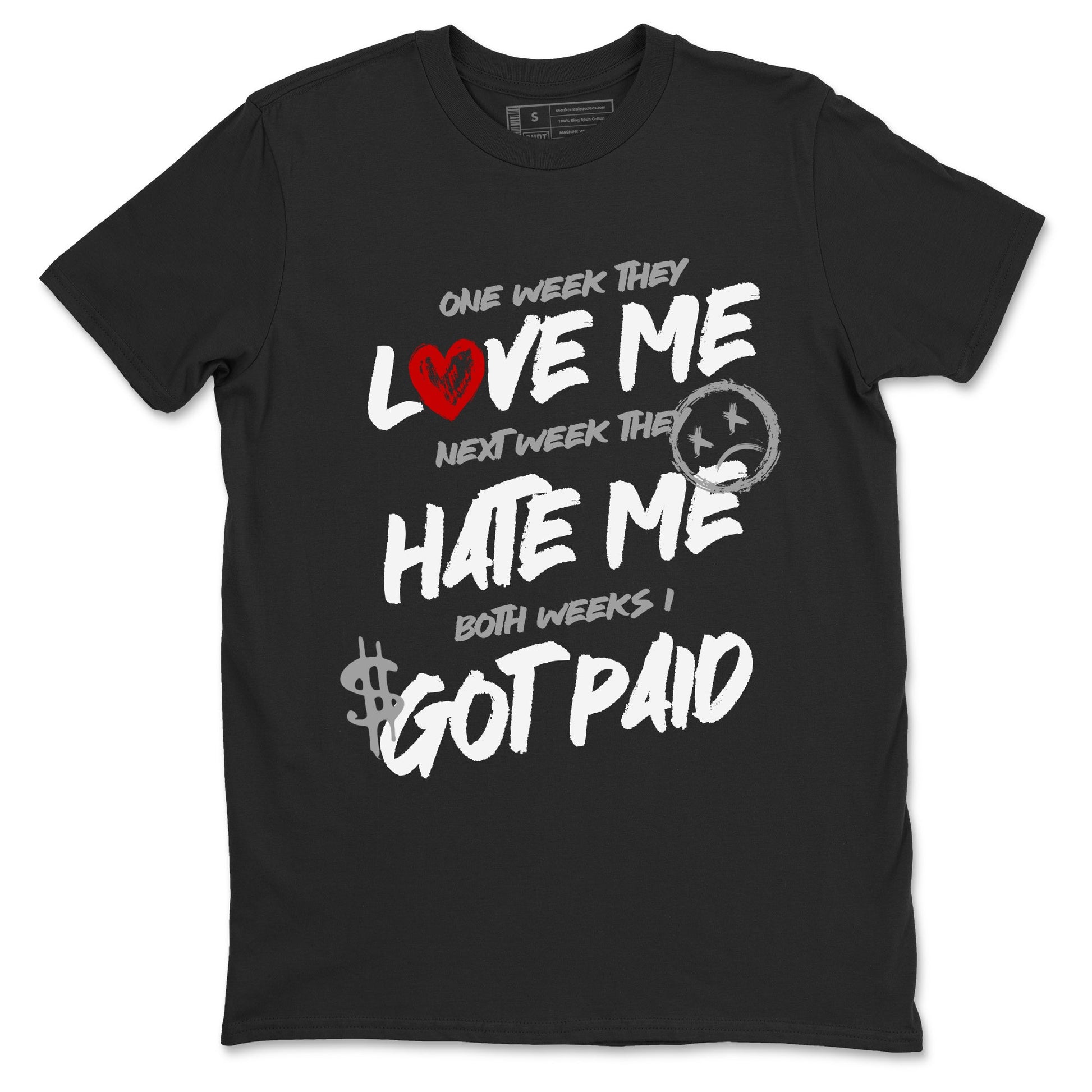 I Got Paid sneaker match t-shirt styled to complete your fit with the Air Jordan 4 White Cement sneakers, shown in Black 2.
