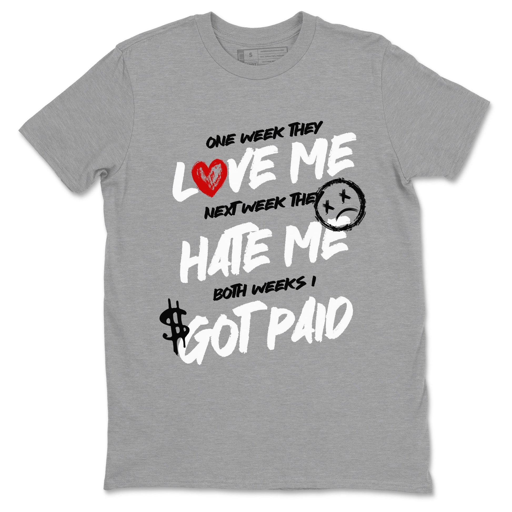 I Got Paid sneaker match t-shirt styled to complete your fit with the Air Jordan 4 White Cement sneakers, shown in Heather Grey 2.