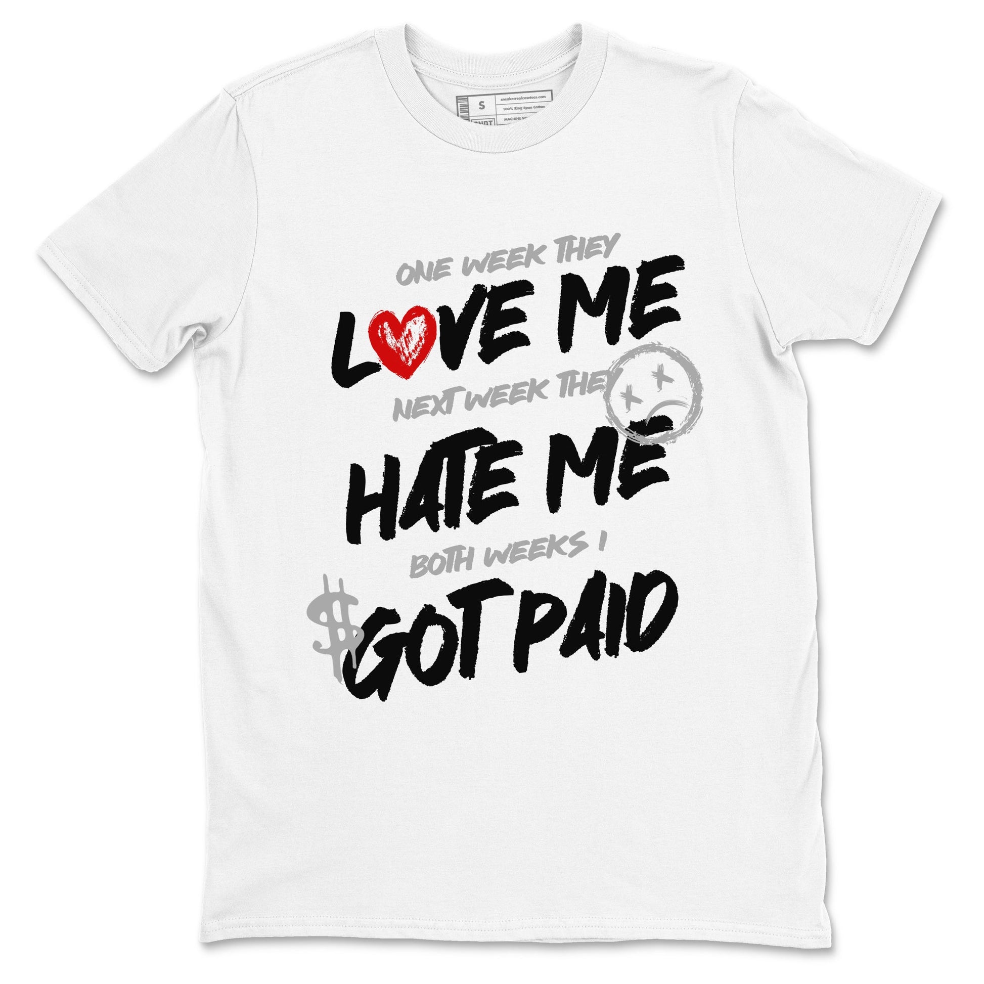 I Got Paid sneaker match t-shirt styled to complete your fit with the Air Jordan 4 White Cement sneakers, shown in White 2.