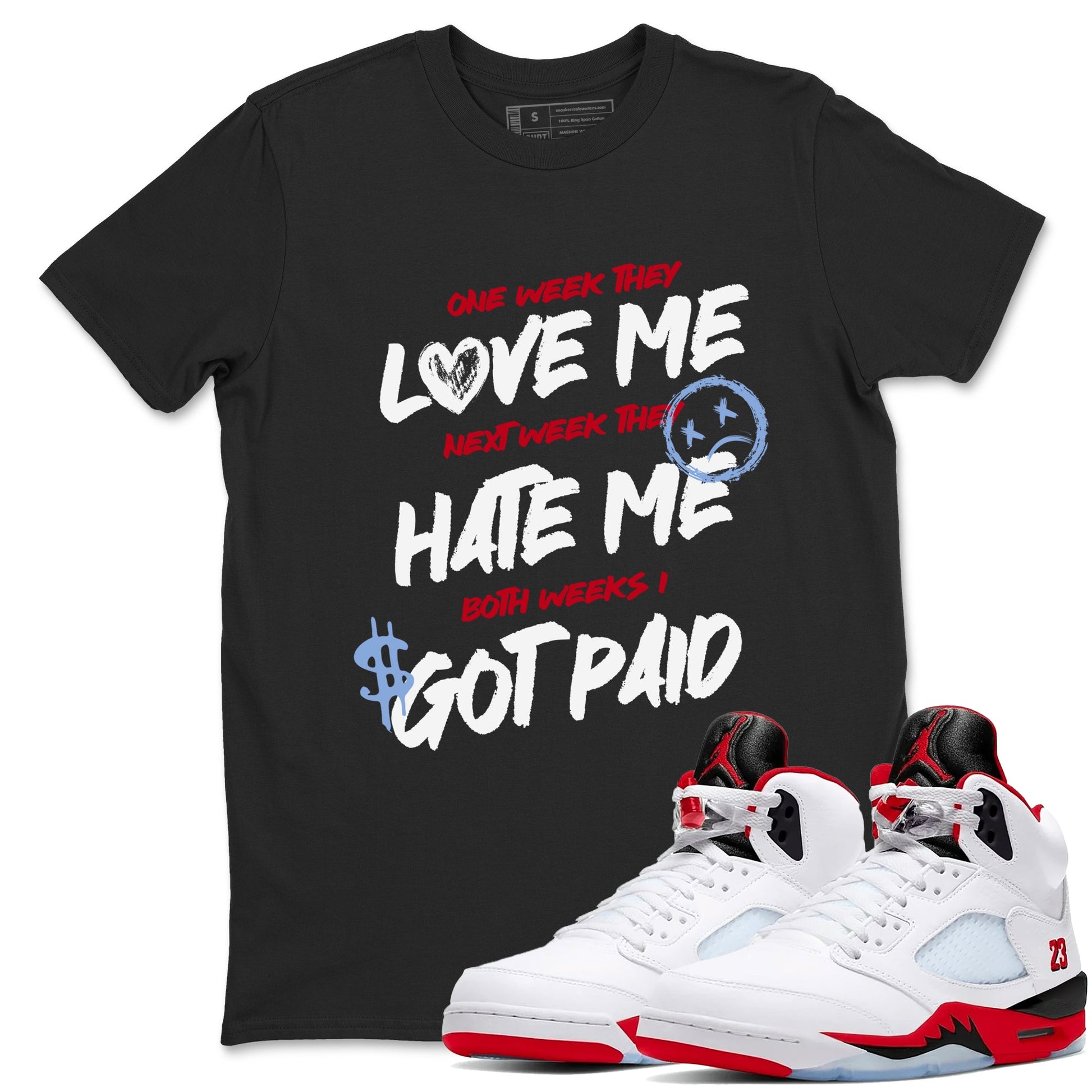 Sneaker match tees – Sneaker Tees To Match Air Jordan 5 Fire Red Shoes – I Got Paid Tee Black 1
