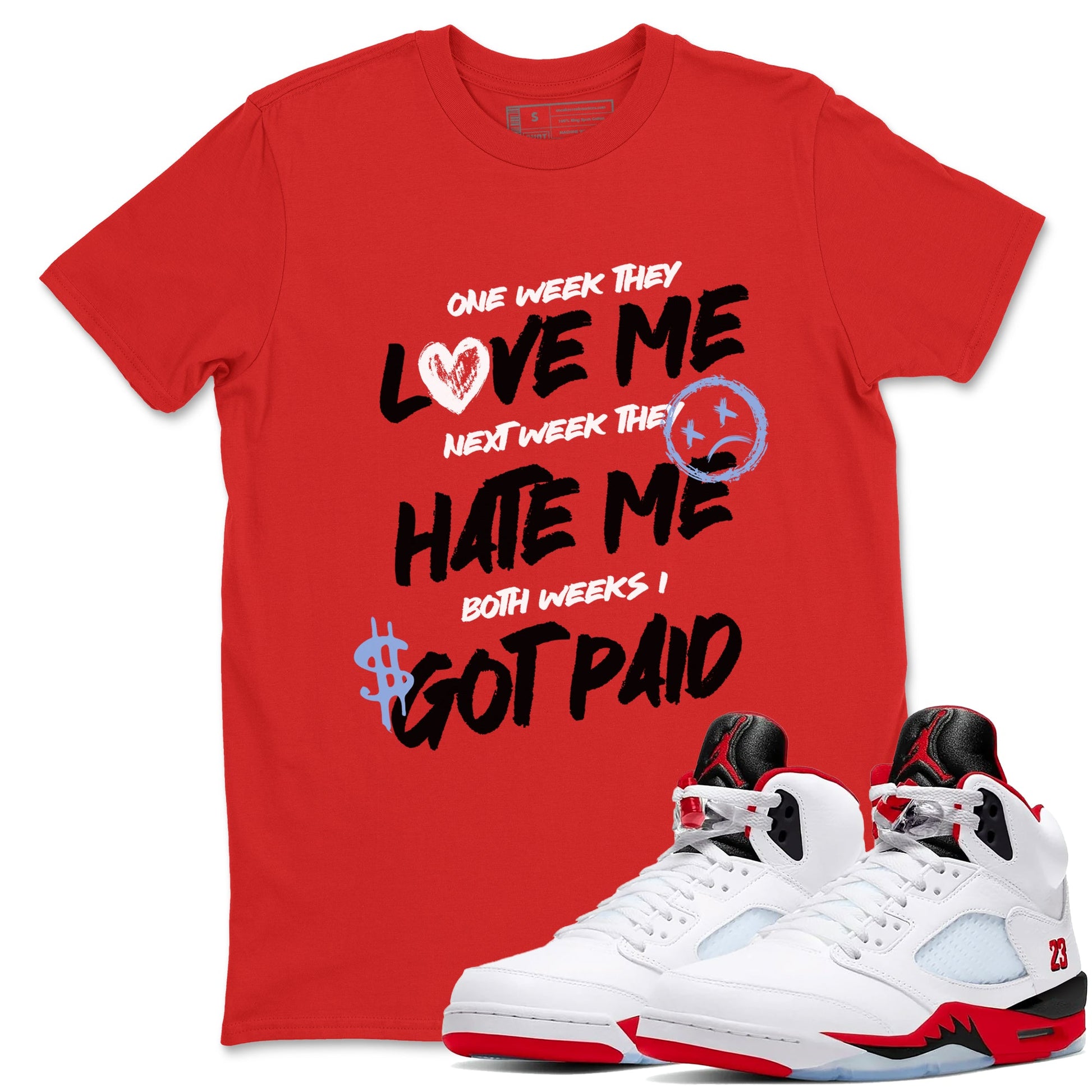 Sneaker match tees – Sneaker Tees To Match Air Jordan 5 Fire Red Shoes – I Got Paid Tee Red 1