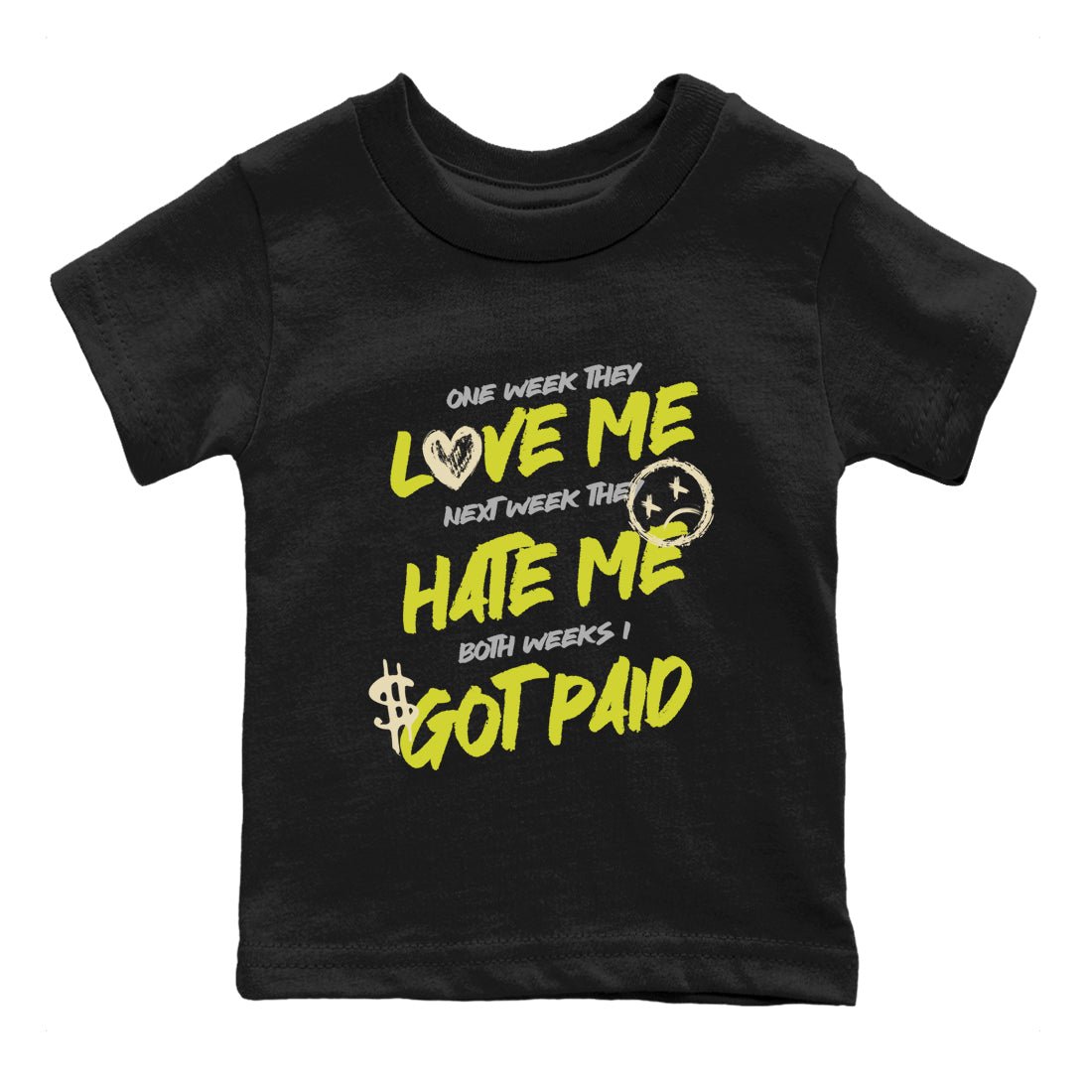 I Got Paid baby and kids t-shirt crafted for little sneakerheads to shine with the Air Max 90 Cyber sneakers, displayed in Black 2.