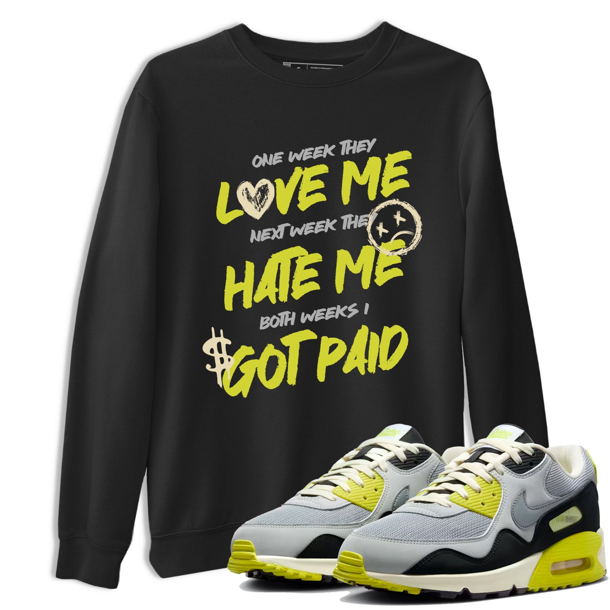 I Got Paid sneaker match t-shirt styled to complete your fit with the Air Max 90 Cyber sneakers, shown in Black 1.