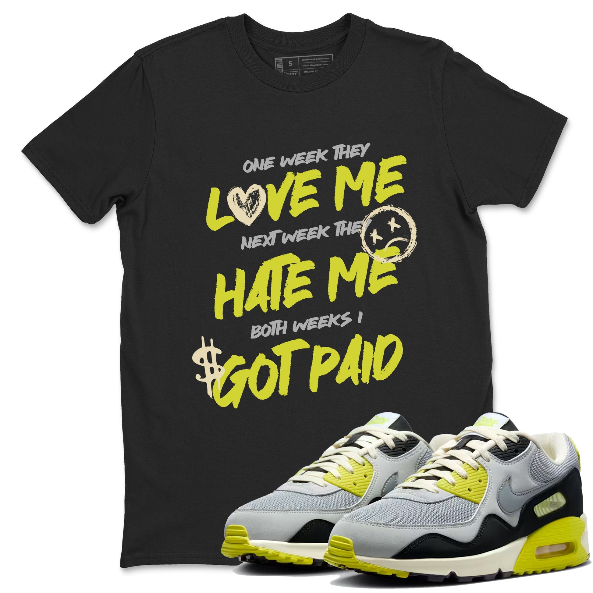 I Got Paid sneaker match t-shirt styled to complete your fit with the Air Max 90 Cyber sneakers, shown in Black 1.