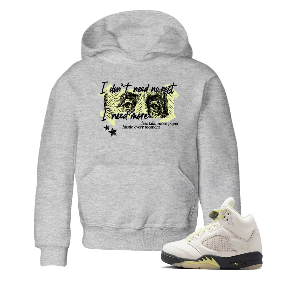 Sneaker match tees – Sneaker Tees To Match Air Jordan 5 Luminous Green Shoes – I Need More Kids T-Shirt Heather Grey 1