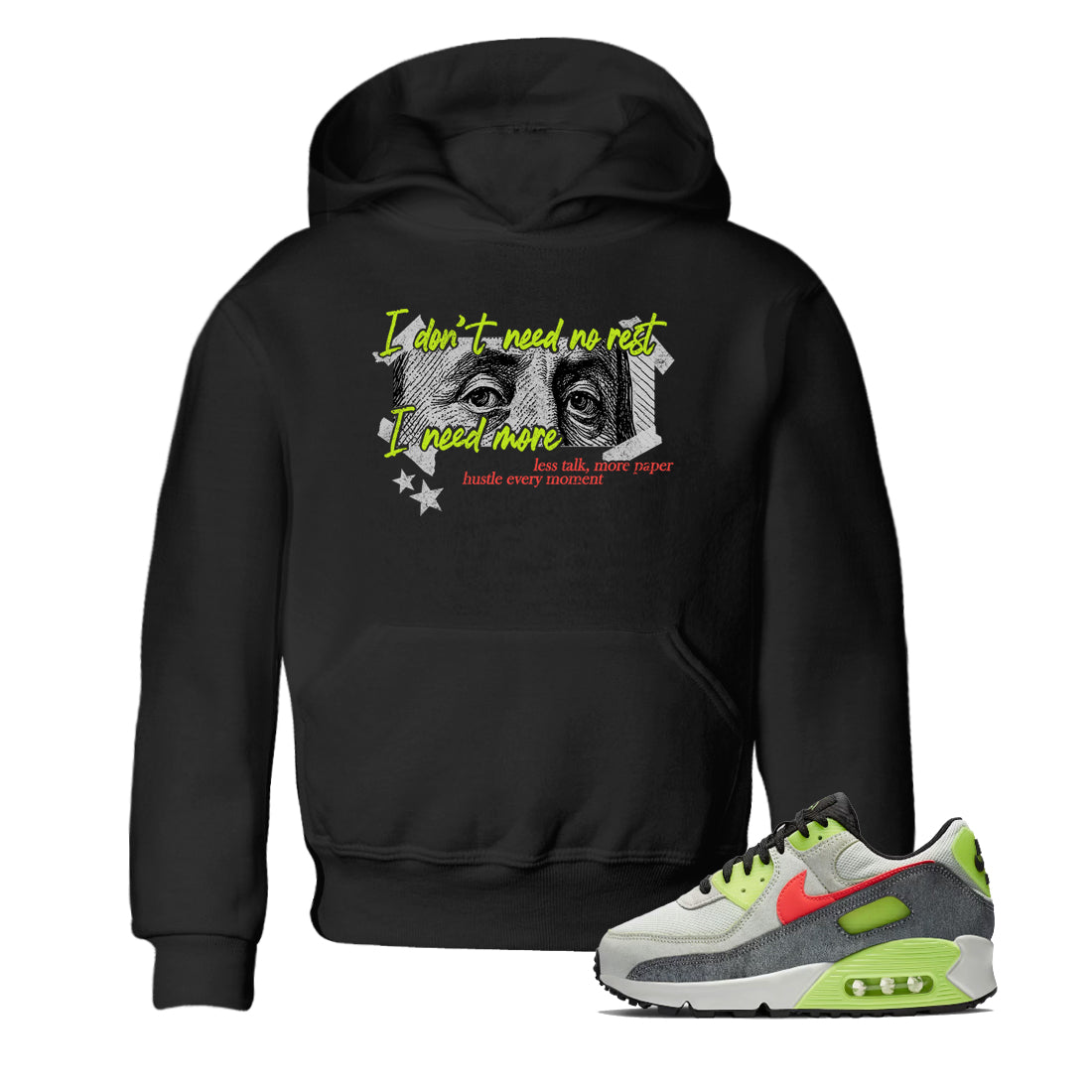 Sneaker Threads – Sneaker Tees To Match Air Max 90 Spruce Aura and Ghost Green – I Need More Youth Graphic Tee Black 1. Perfect for Jordan releases 2025 colorways.