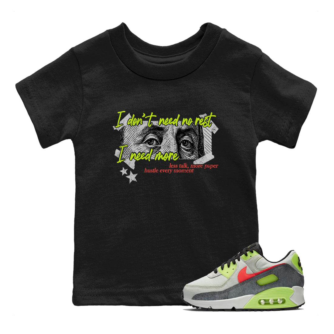 Sneaker Threads – Sneaker Tees To Match Air Max 90 Spruce Aura and Ghost Green – I Need More Youth Graphic Tee Black 1. Perfect for Jordan releases 2025 colorways.