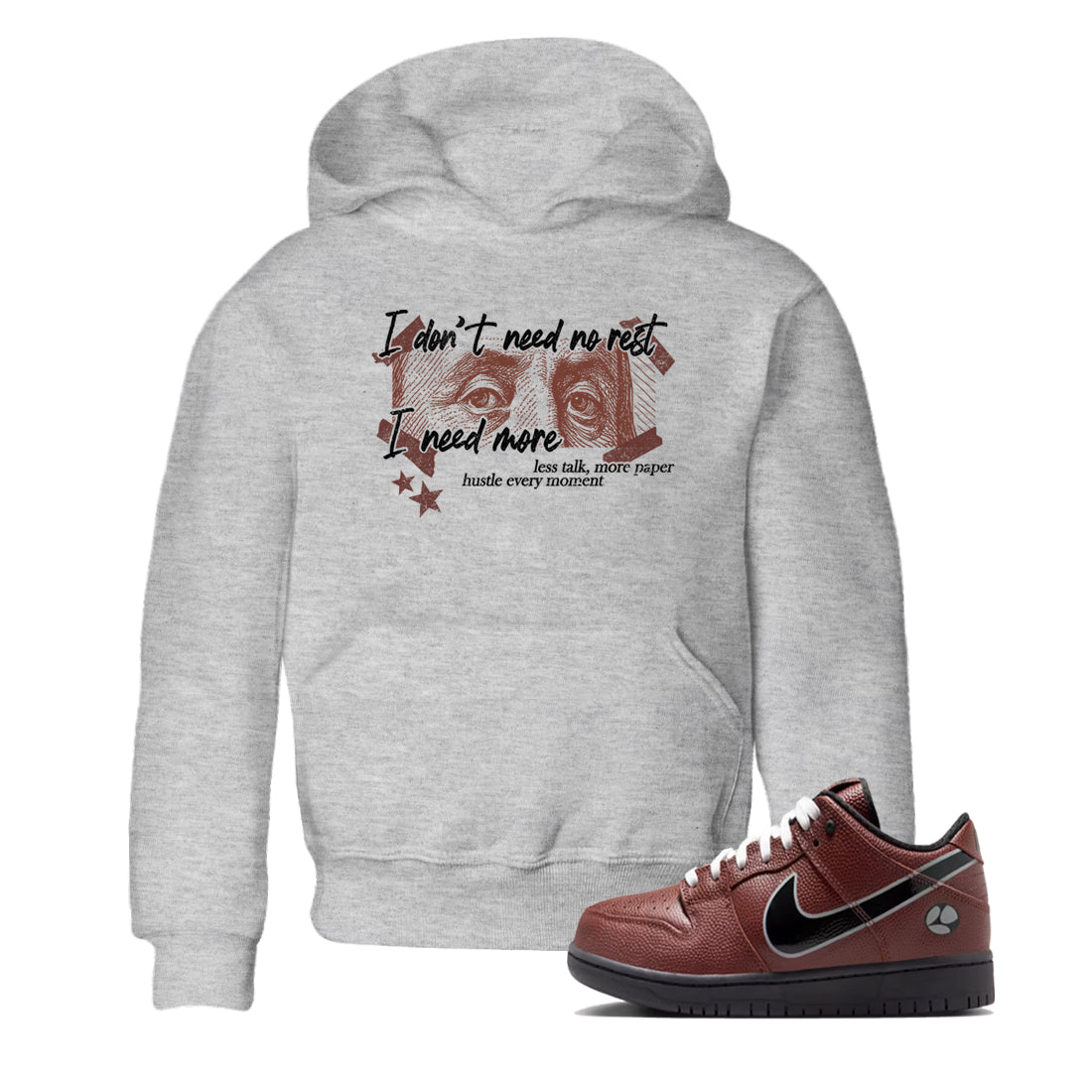 Sneaker match tees – Sneaker Tees To Match Dunk Low Football Shoes – I Need More Kids T-Shirt Heather Grey 1