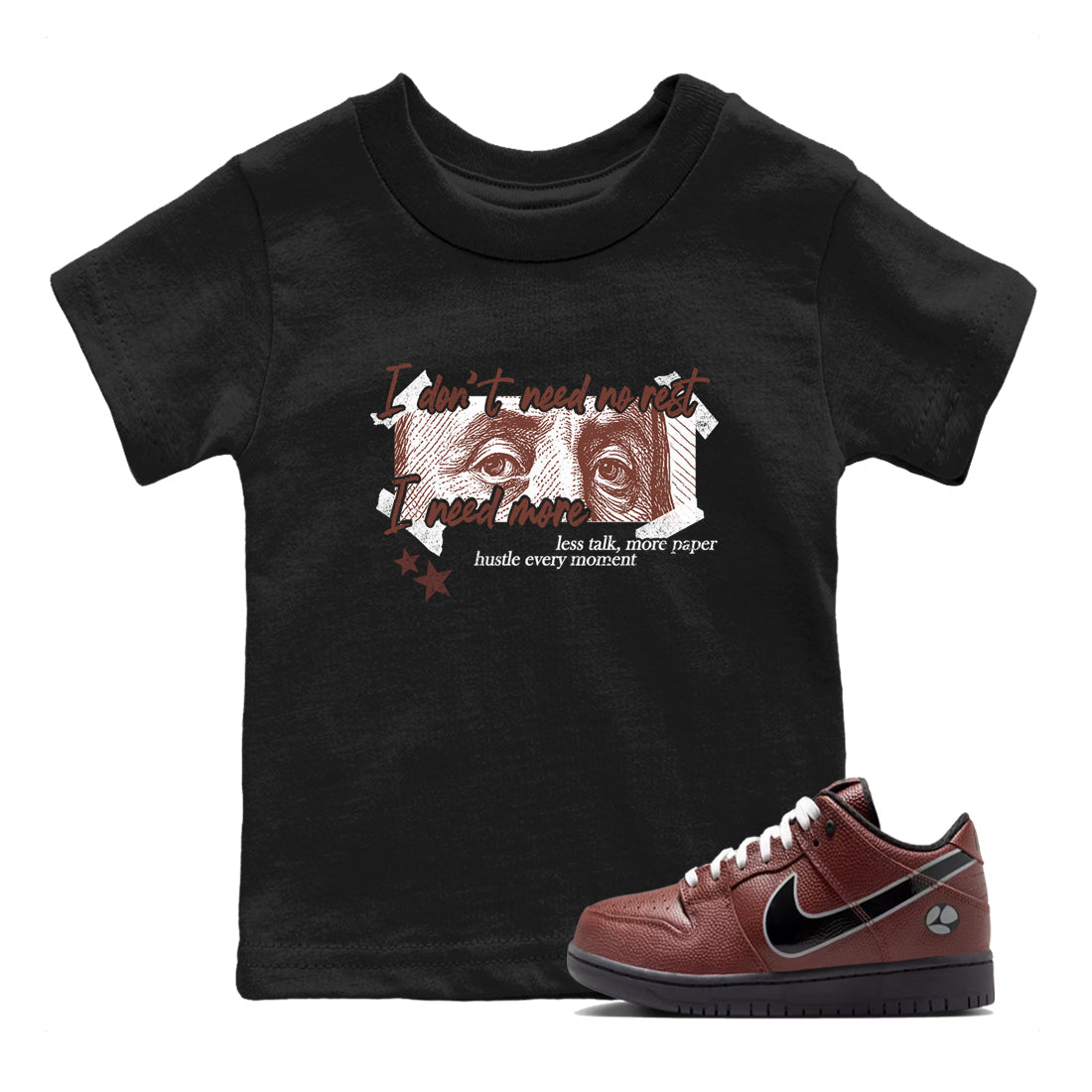 Sneaker match tees – Sneaker Tees To Match Dunk Low Football Shoes – I Need More Kids T-Shirt Black 1