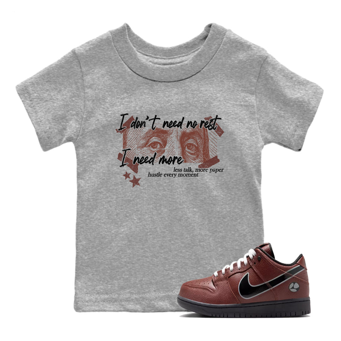Sneaker match tees – Sneaker Tees To Match Dunk Low Football Shoes – I Need More Kids T-Shirt Heather Grey 1