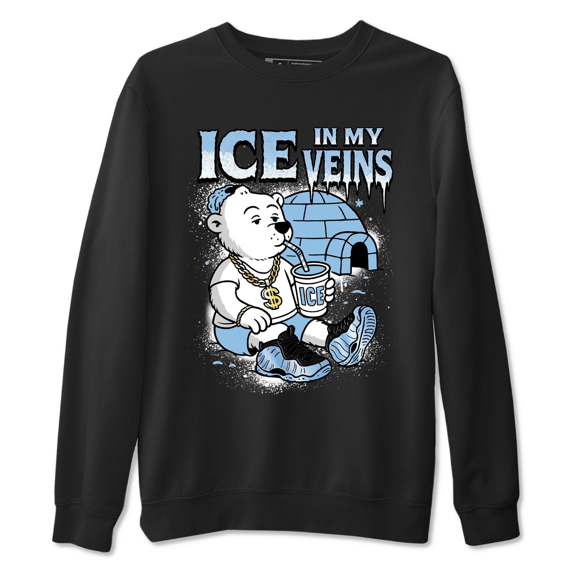 Ice In My Veins sneaker match t-shirt styled to complete your fit with the Air Foamposite One Psychic Blue sneakers, shown in Black 2.