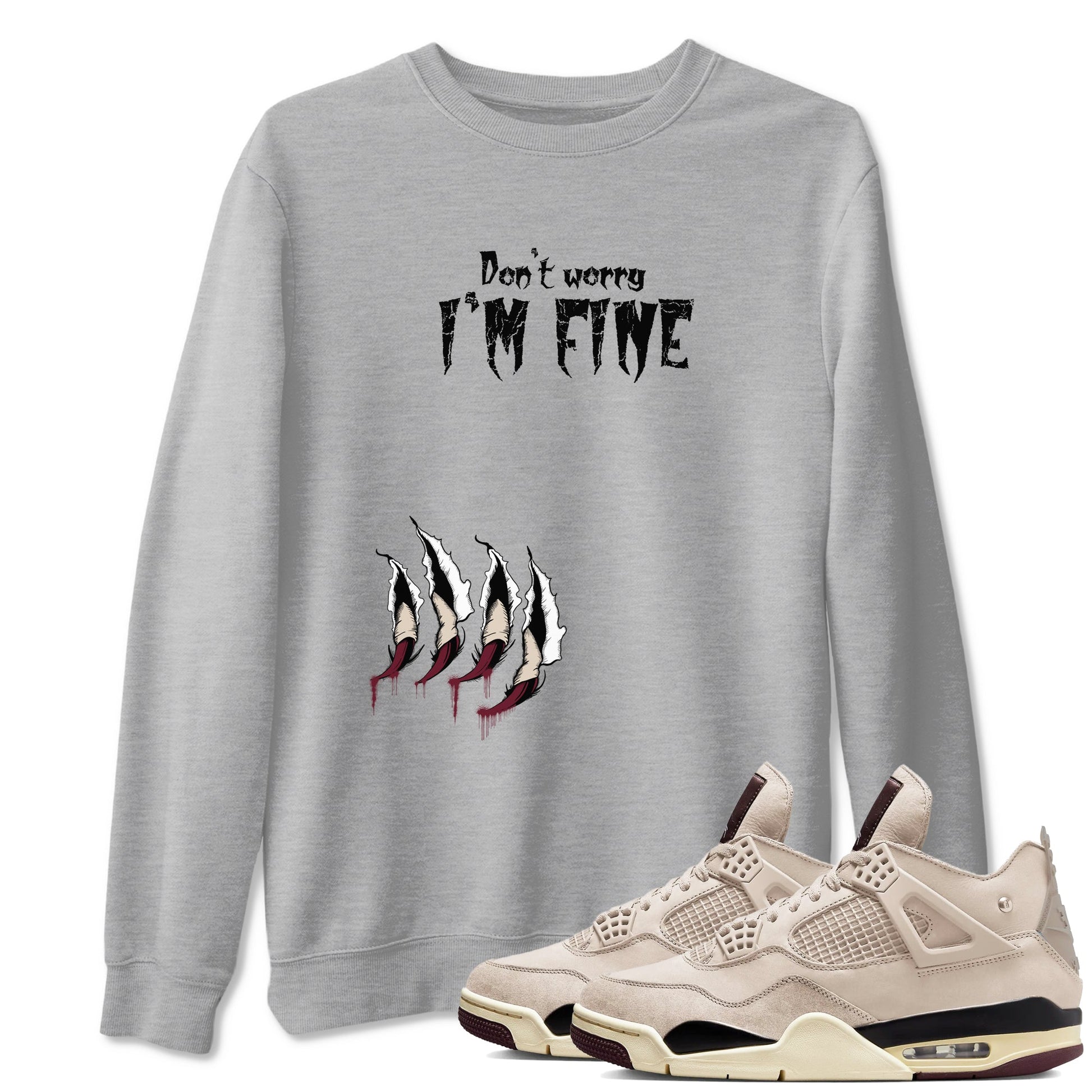 4s A Ma Maniere x Fossil Stone shirts to match jordans I'm Fine unique Halloween sneaker tee 4s A Ma Maniere x Fossil Stone match shoes to clothes SNRT Sneaker Tees unisex cotton Heather Grey 1 shirts