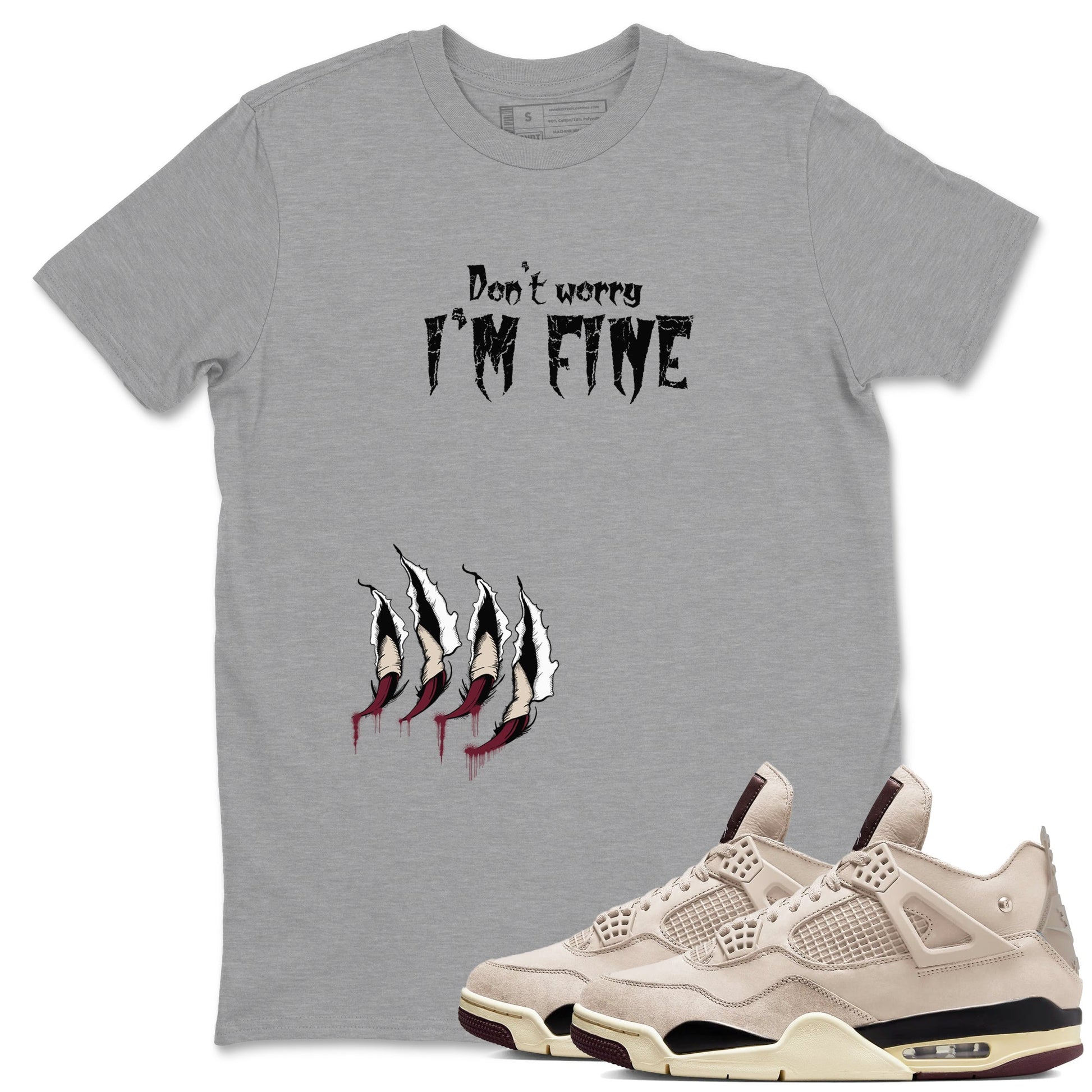 4s A Ma Maniere x Fossil Stone shirts to match jordans I'm Fine unique Halloween sneaker tee 4s A Ma Maniere x Fossil Stone match shoes to clothes SNRT Sneaker Tees unisex cotton Heather Grey 1 shirts
