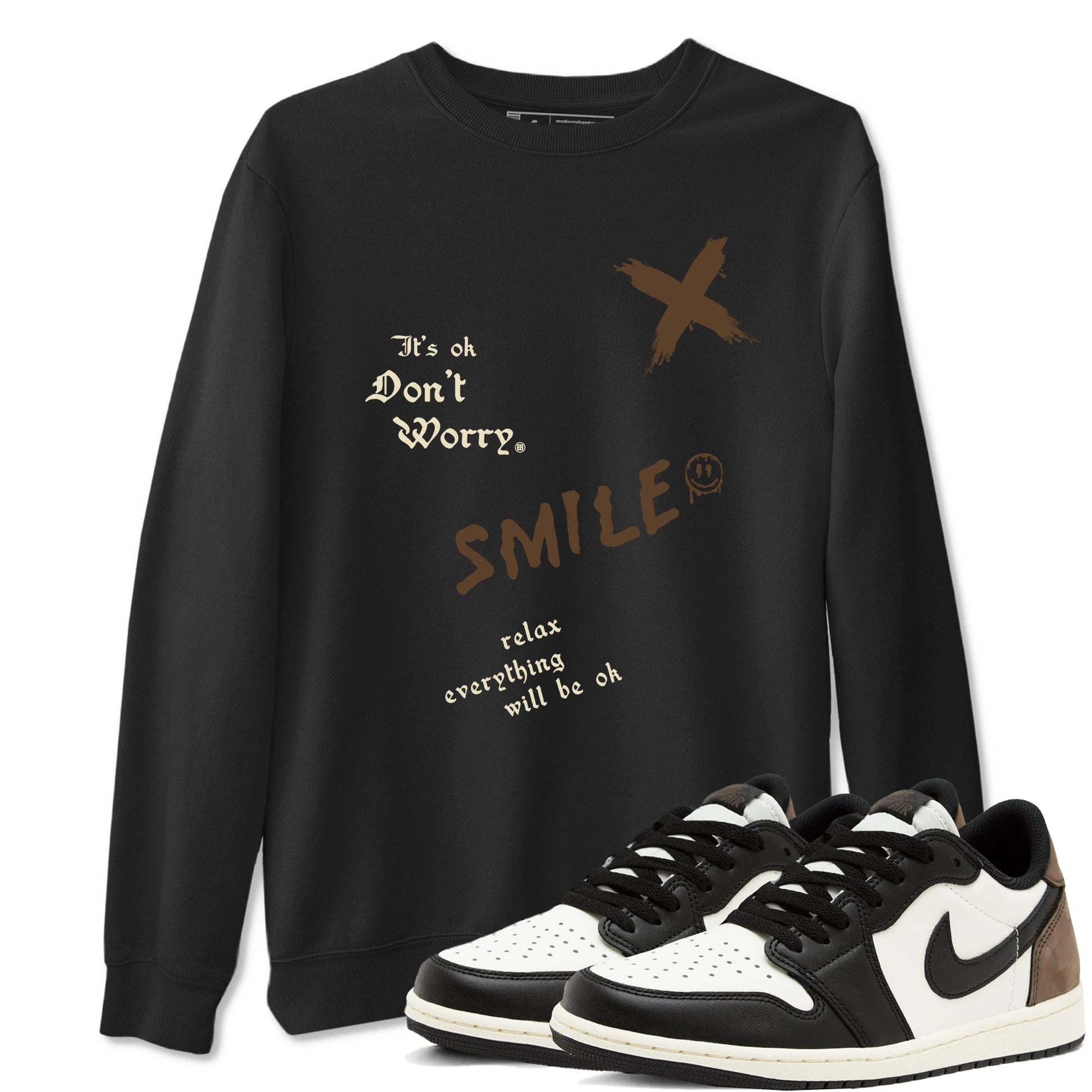 1s Mocha shirts to match jordans It's Ok Don't Worry sneaker match tees Air Jordan 1 Mocha SNRT Sneaker Release Tees unisex cotton Black 1 crew neck shirts