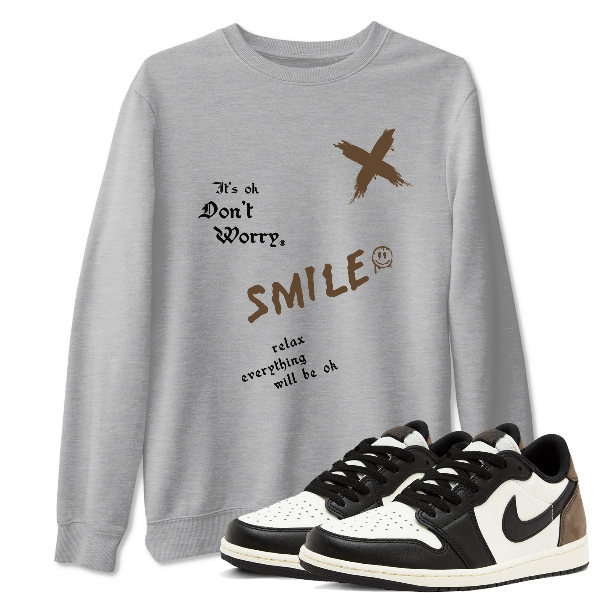 1s Mocha shirts to match jordans It's Ok Don't Worry sneaker match tees Air Jordan 1 Mocha SNRT Sneaker Release Tees unisex cotton Heather Grey 1 crew neck shirts