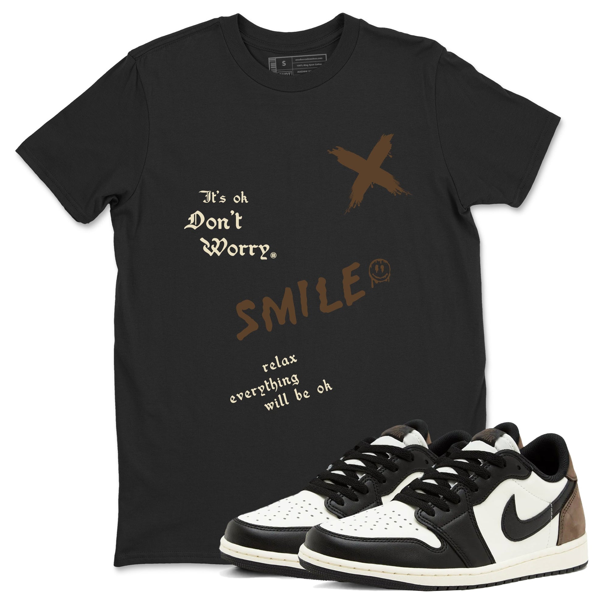 1s Mocha shirts to match jordans It's Ok Don't Worry sneaker match tees Air Jordan 1 Mocha SNRT Sneaker Release Tees unisex cotton Black 1 crew neck shirts