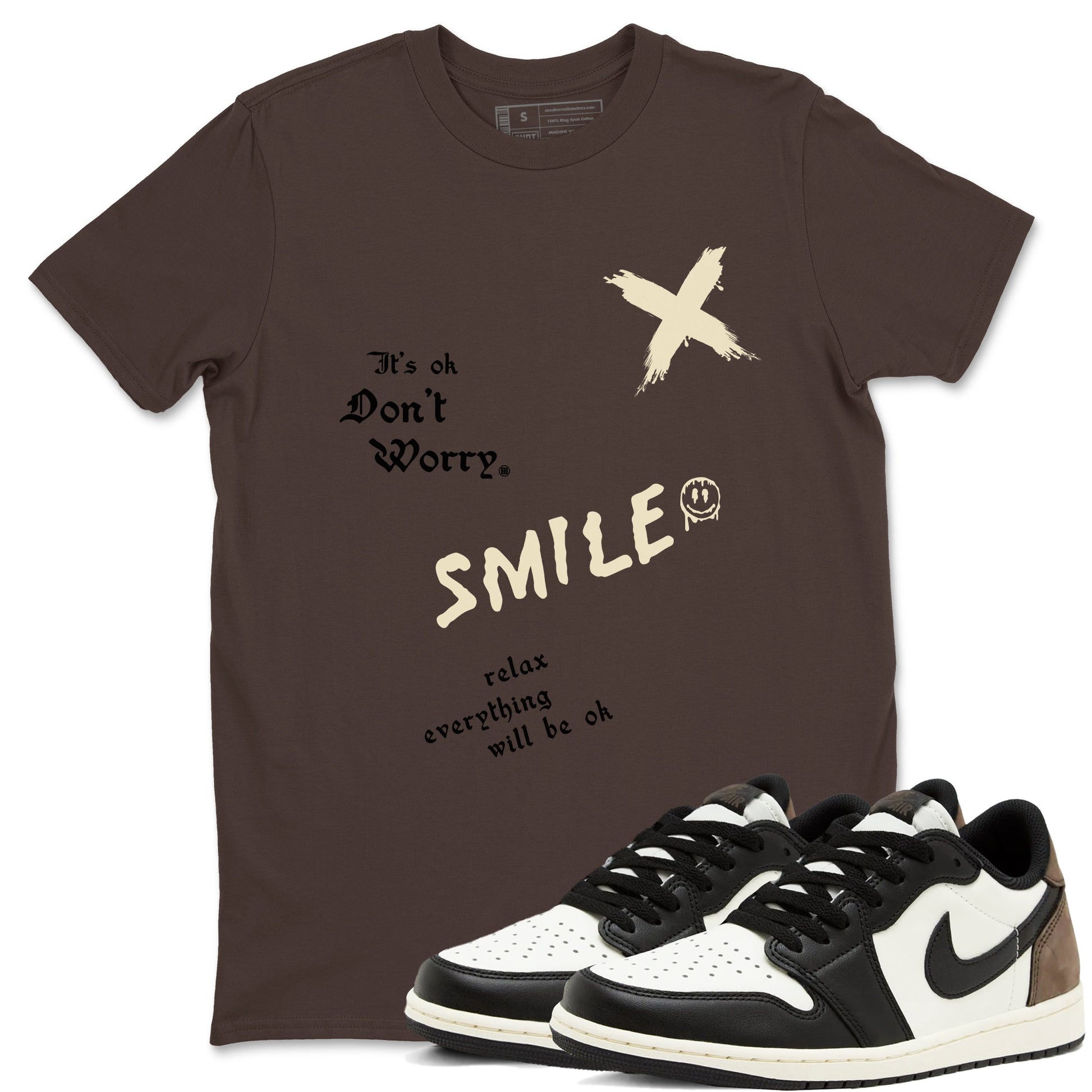 1s Mocha shirts to match jordans It's Ok Don't Worry sneaker match tees Air Jordan 1 Mocha SNRT Sneaker Release Tees unisex cotton Dark Chocolate 1 crew neck shirts