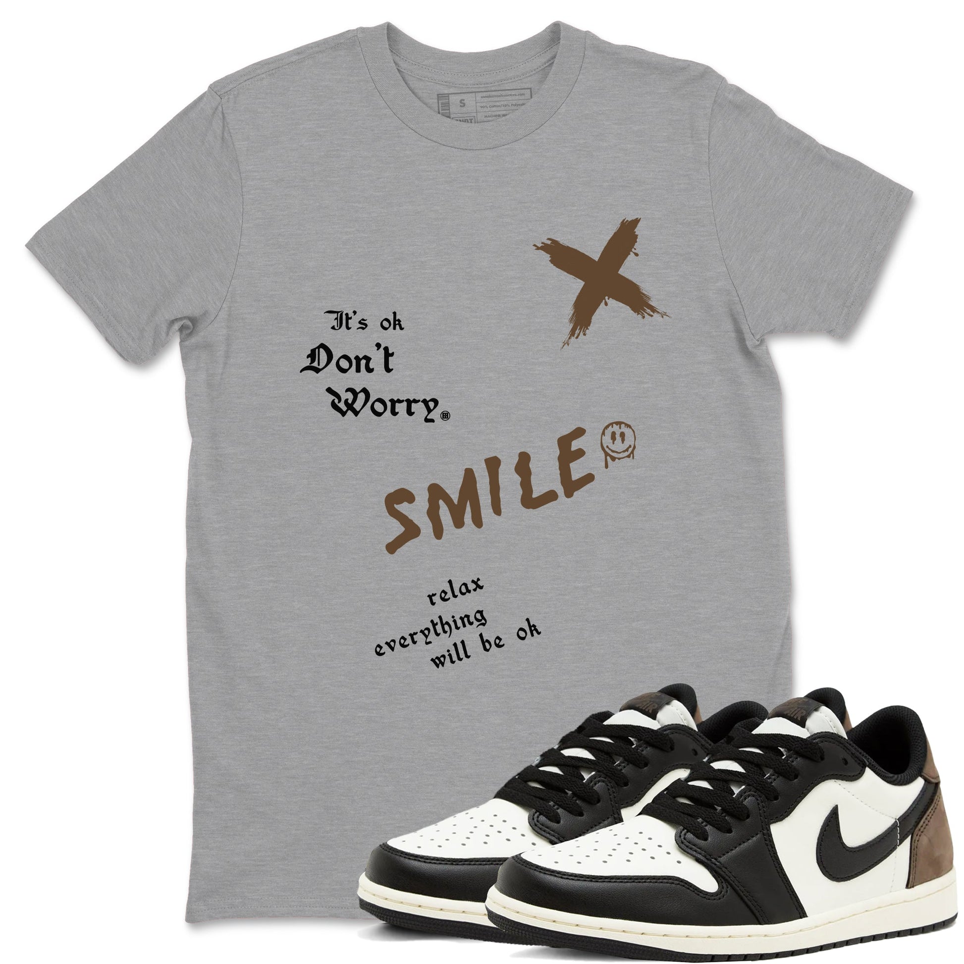 1s Mocha shirts to match jordans It's Ok Don't Worry sneaker match tees Air Jordan 1 Mocha SNRT Sneaker Release Tees unisex cotton Heather Grey 1 crew neck shirts