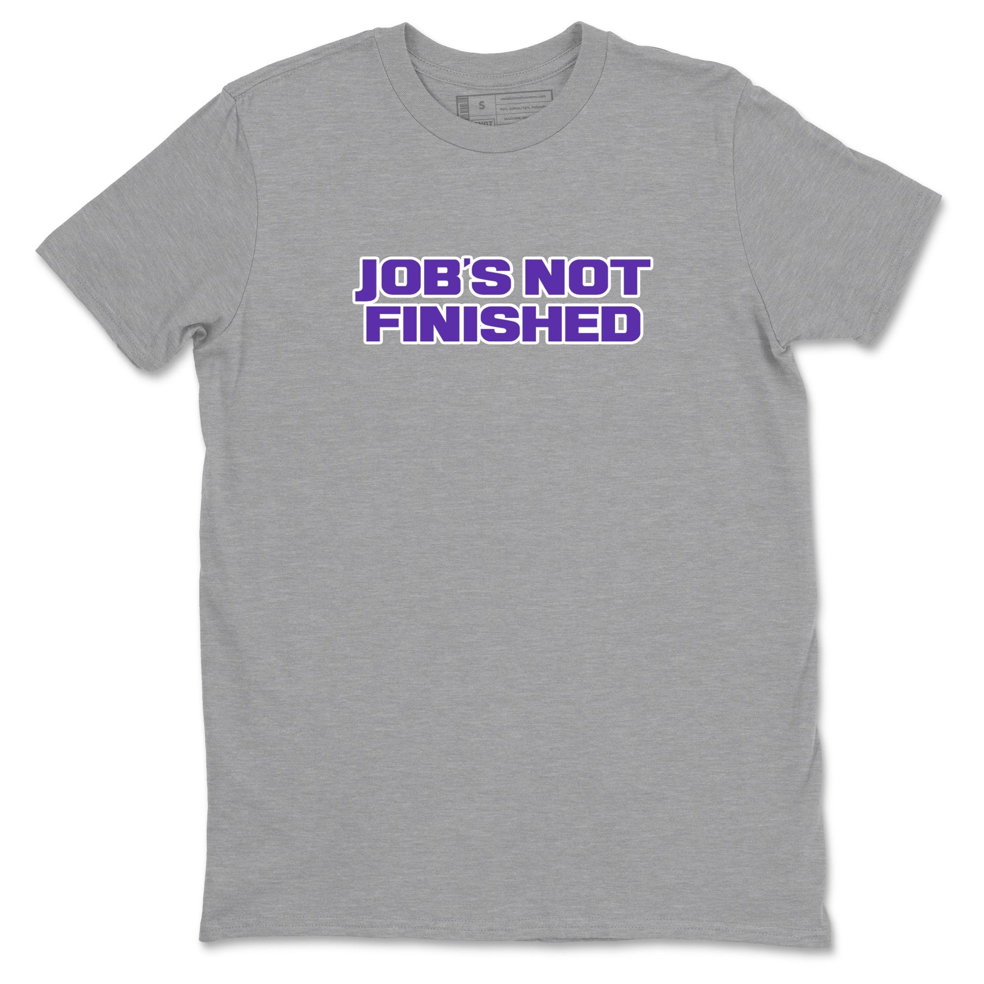 Sneaker Threads – Sneaker Tees To Match Nike KB 9 Hyper Grape – Job's Not Finished Graphic Tee Heather Grey 2. Perfect for Jordan releases 2025 colorways. Perfect for purple basketball sneaker releases and legacy-inspired colorways for 2025 hoopers.