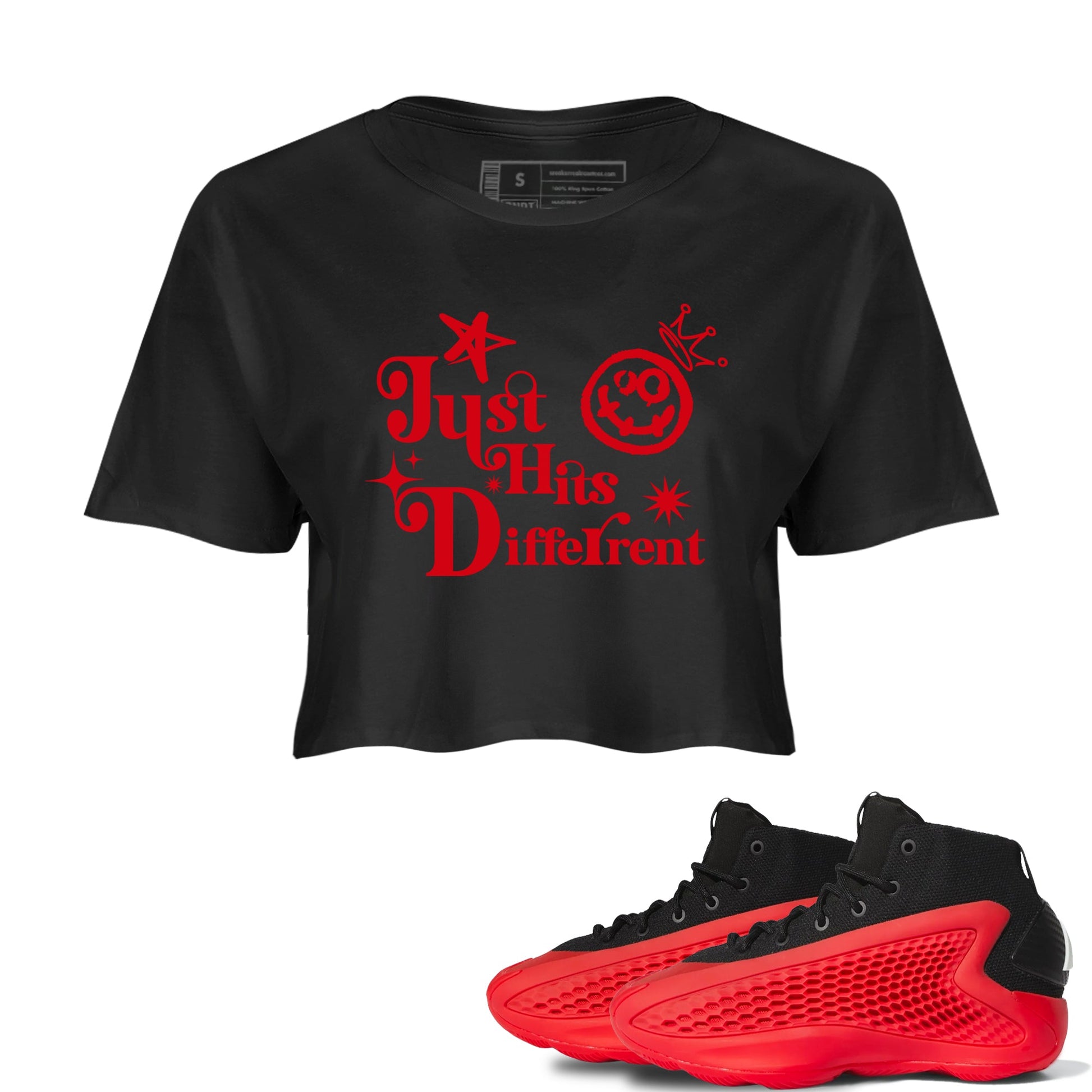 AE 1 Bred shirts to match jordans Just Hits Different sneaker match tees AE 1 Bred match shoes to clothes SNRT Sneaker Tees unisex cotton Black 1 crop tee