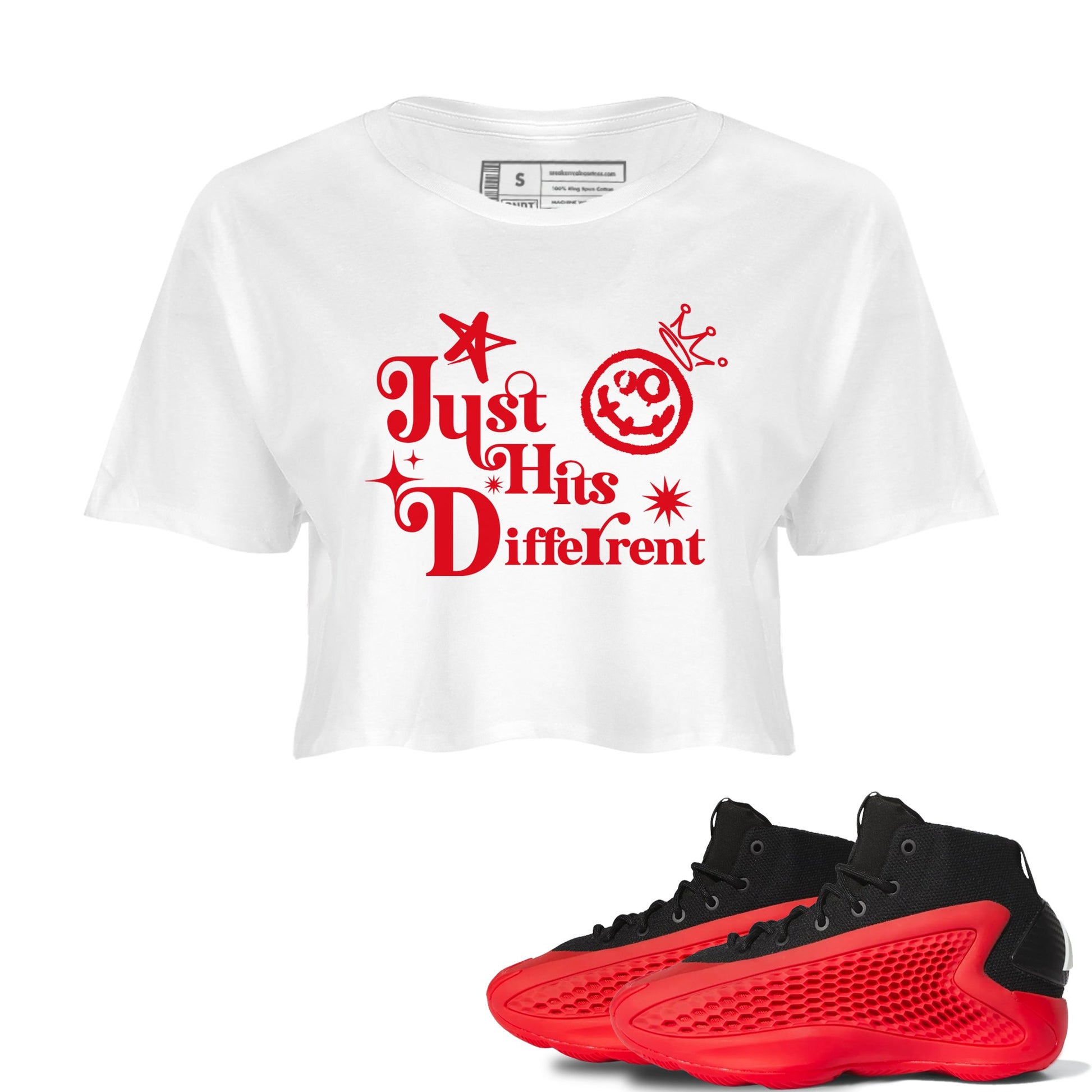 AE 1 Bred shirts to match jordans Just Hits Different sneaker match tees AE 1 Bred match shoes to clothes SNRT Sneaker Tees unisex cotton White 1 crop tee