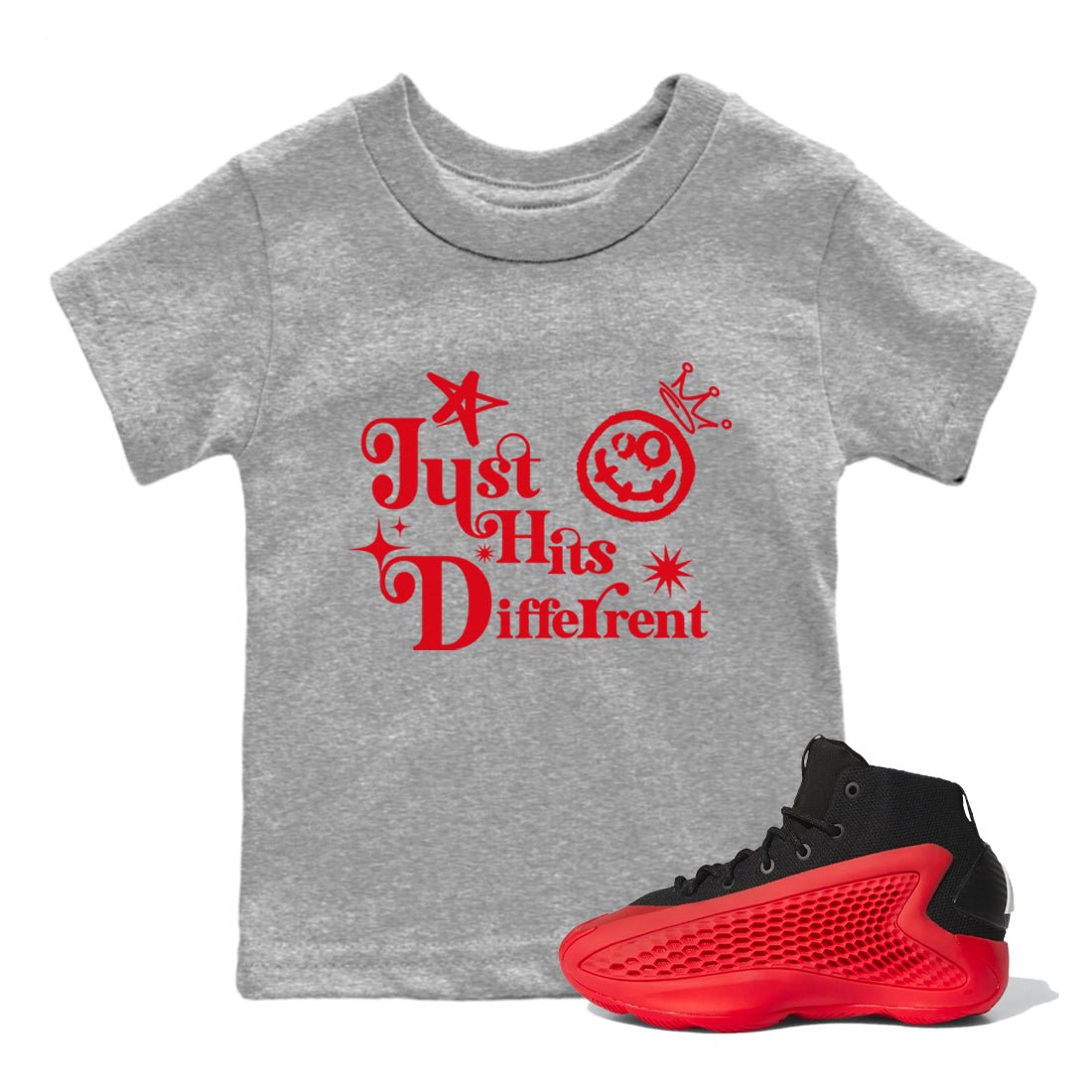 AE 1 Bred shirts to match jordans Just Hits Different sneaker match tees AE 1 Bred match shoes to clothes SNRT Sneaker Tees Youth Baby Heather Grey 1 tee