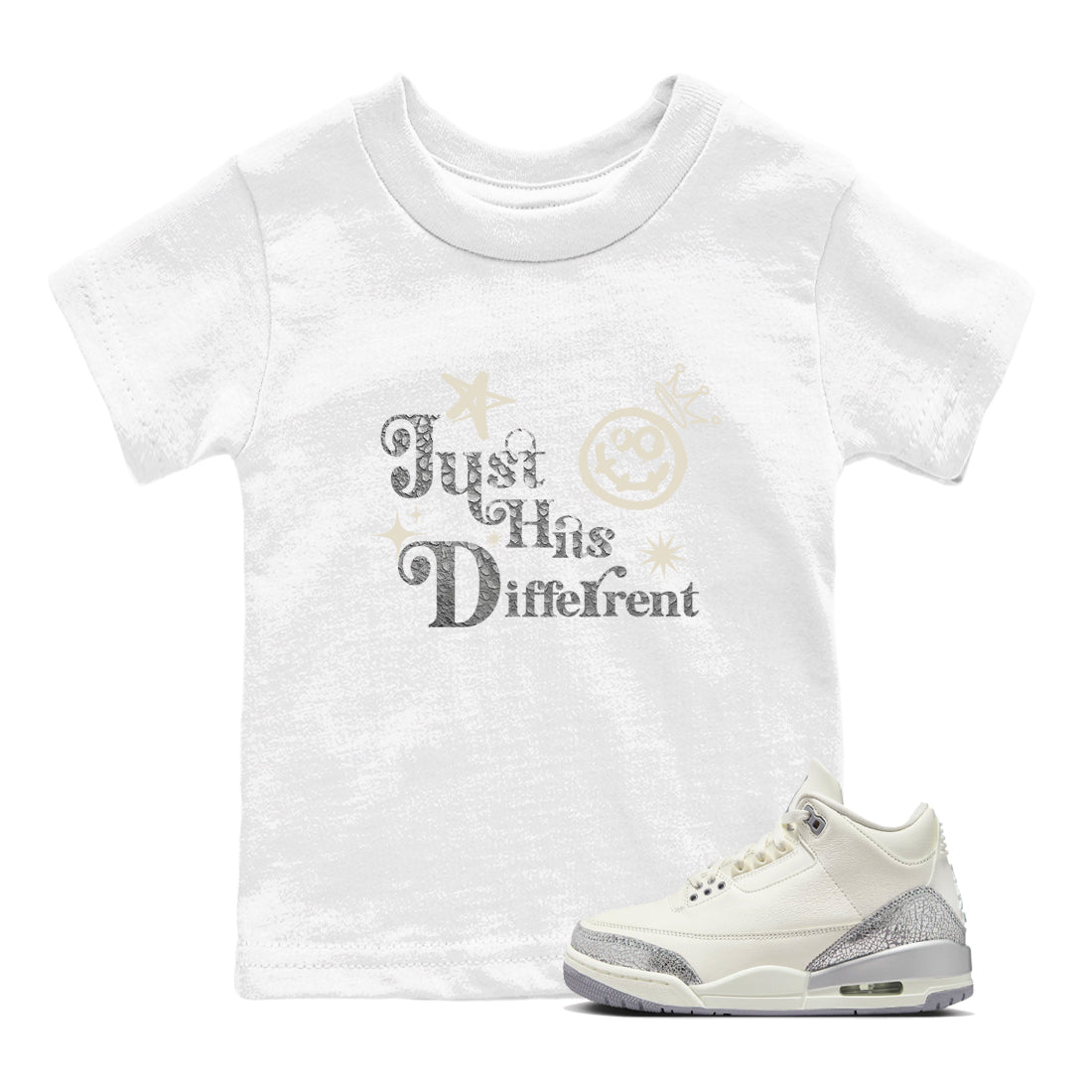 3s Sail and Cement Grey shirts to match jordans Just Hits Different sneaker match tees Air Jordan 3 Retro Sail and Cement Grey match shoes to clothes SNRT Sneaker Tees Youth Baby White 1 tee