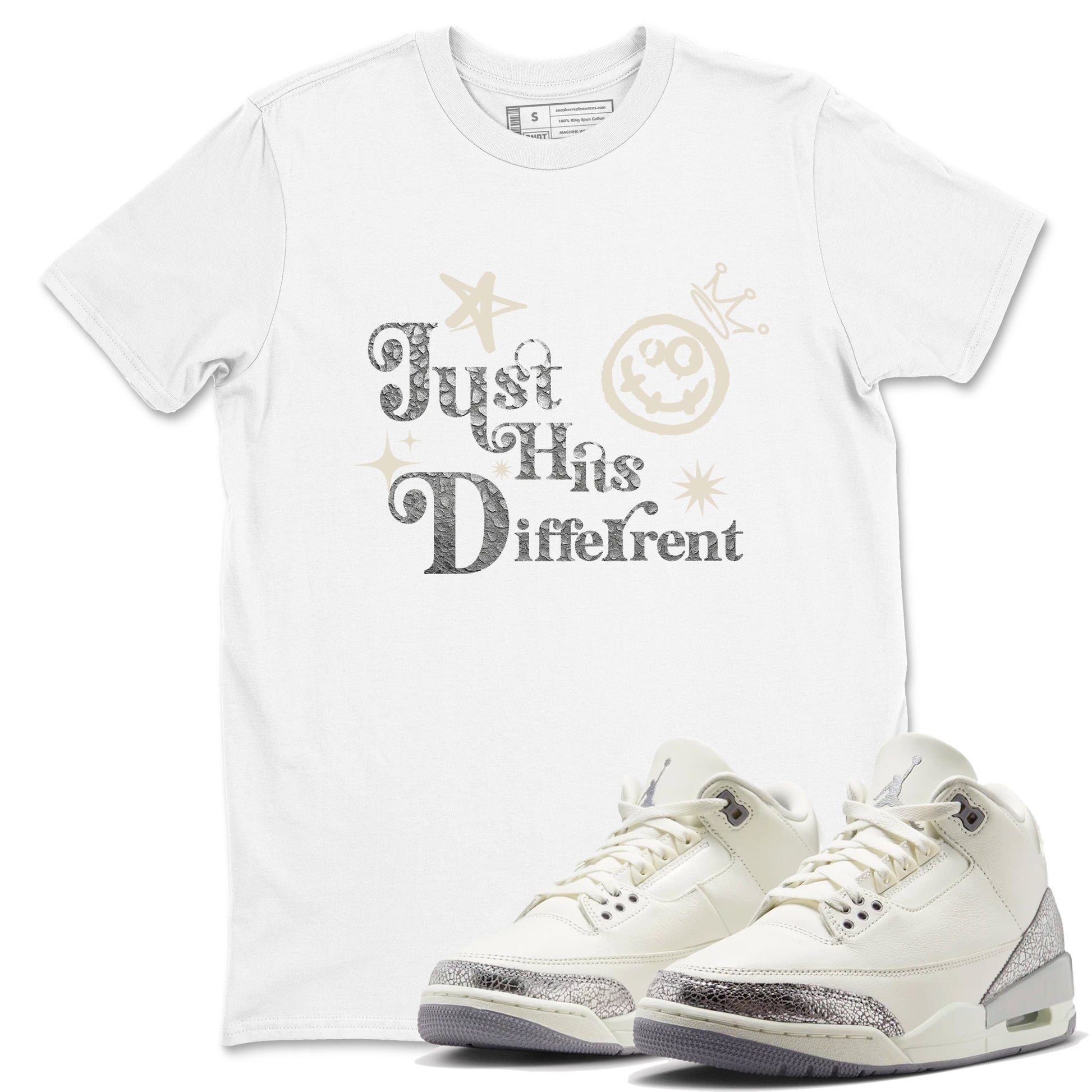 3s Sail and Cement Grey shirts to match jordans Just Hits Different sneaker match tees Air Jordan 3 Retro Sail and Cement Grey match shoes to clothes SNRT Sneaker Tees unisex cotton White 1 shirts