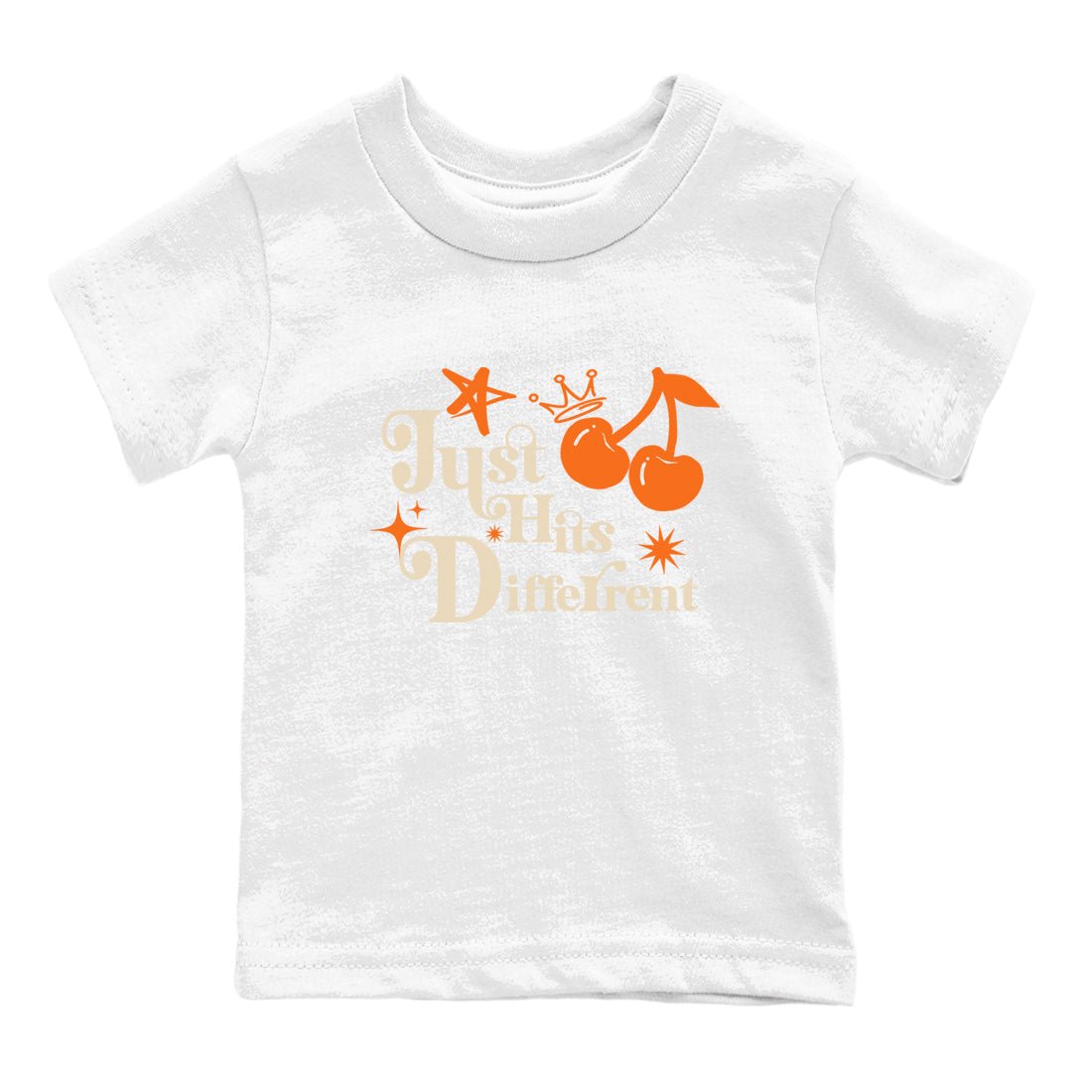 Just Hits Different baby and kids t-shirt crafted for little sneakerheads to shine with the Air Jordan 3 Starfish sneakers, displayed in White 2.