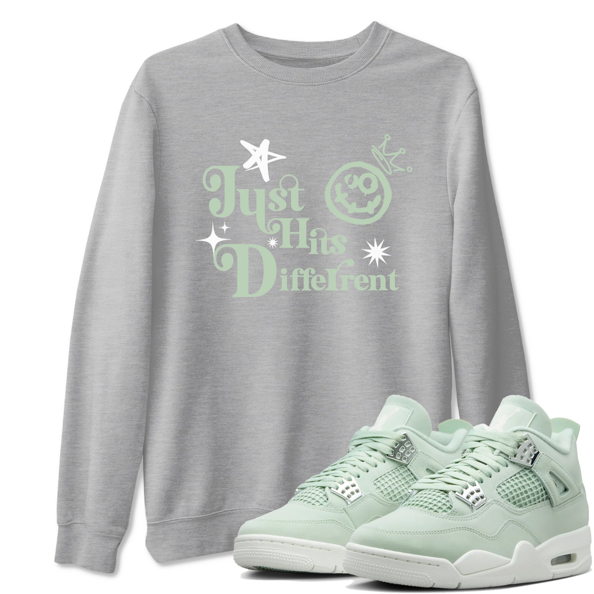 4s Abundance shirts to match jordans Just Hits Different sneaker match tees Air Jordan 4 Seafoam match shoes to clothes SNRT Sneaker Tees unisex cotton Heather Grey 1 shirts