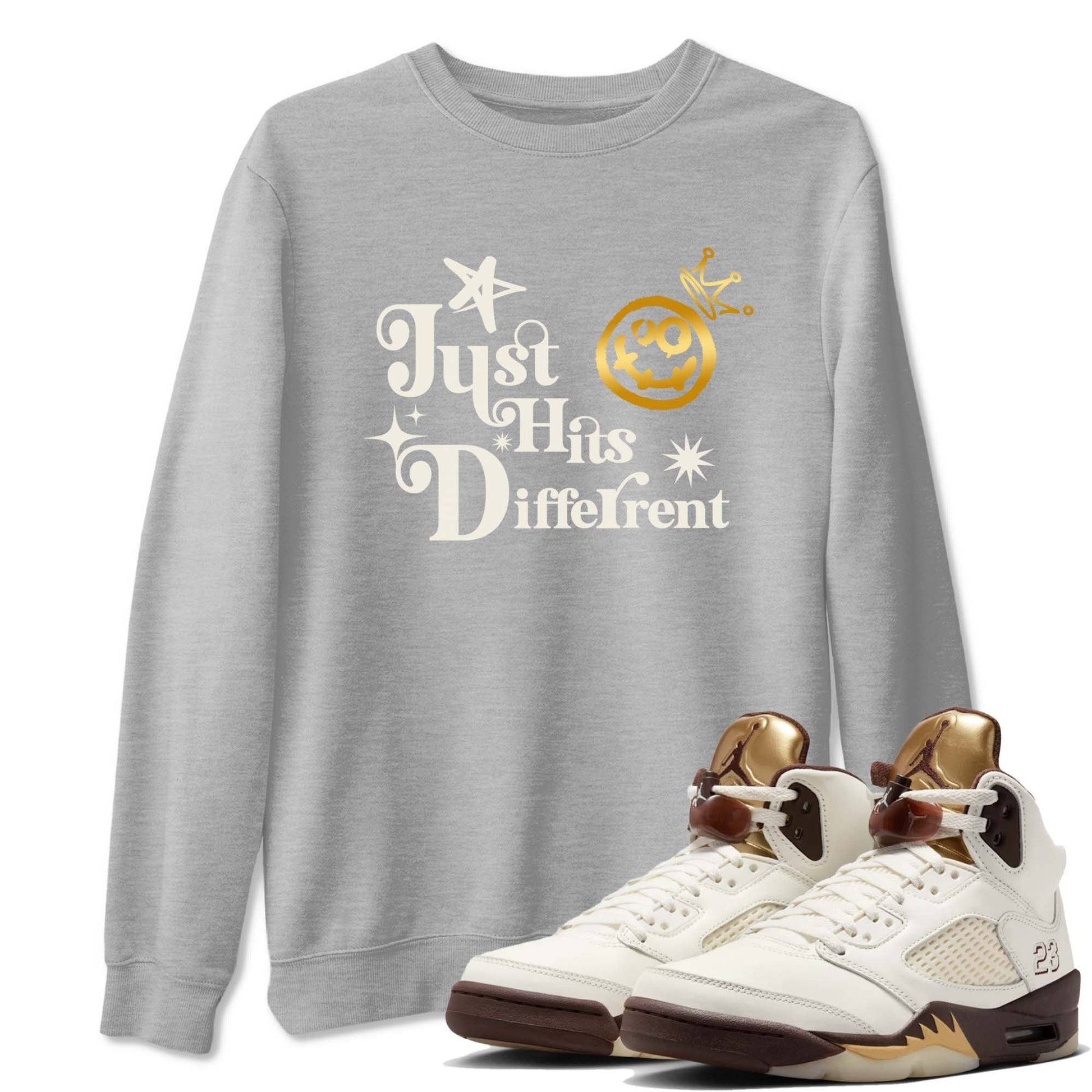 5s Golden Ticket shirts to match jordans Just Hits Different shirts to match jordans Air Jordan 5 Golden Ticket match shoes to clothes SNRT Sneaker Tees unisex cotton Heather Grey 1 shirts