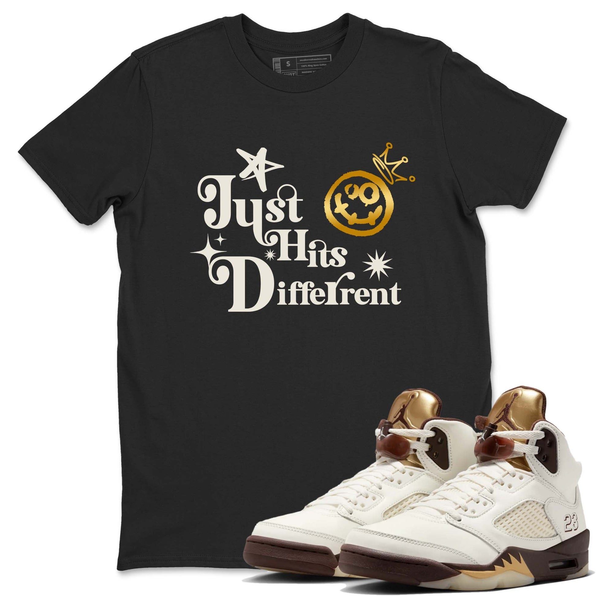 5s Golden Ticket shirts to match jordans Just Hits Different shirts to match jordans Air Jordan 5 Golden Ticket match shoes to clothes SNRT Sneaker Tees unisex cotton Black 1 shirts