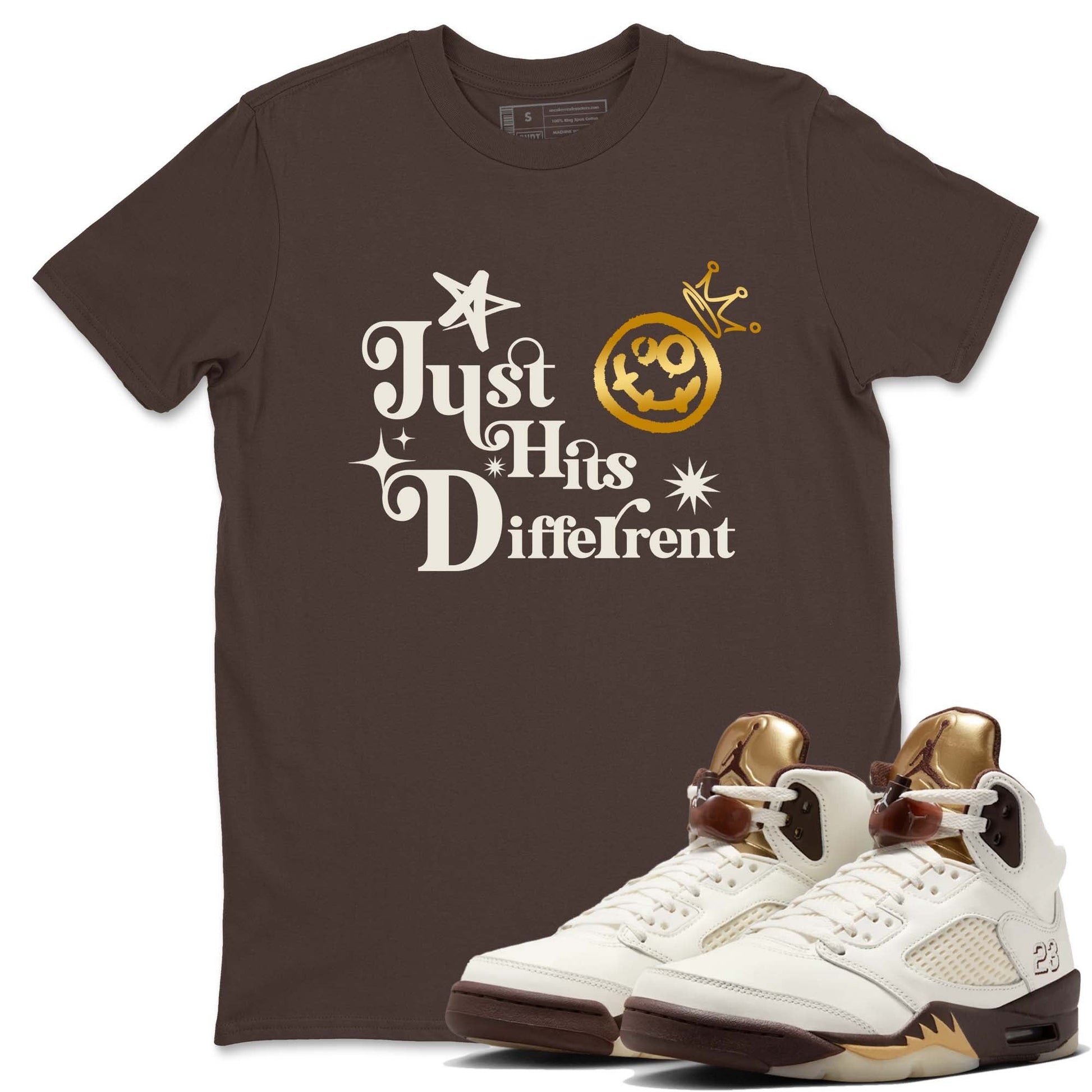 5s Golden Ticket shirts to match jordans Just Hits Different shirts to match jordans Air Jordan 5 Golden Ticket match shoes to clothes SNRT Sneaker Tees unisex cotton Dark Chocolate 1 shirts