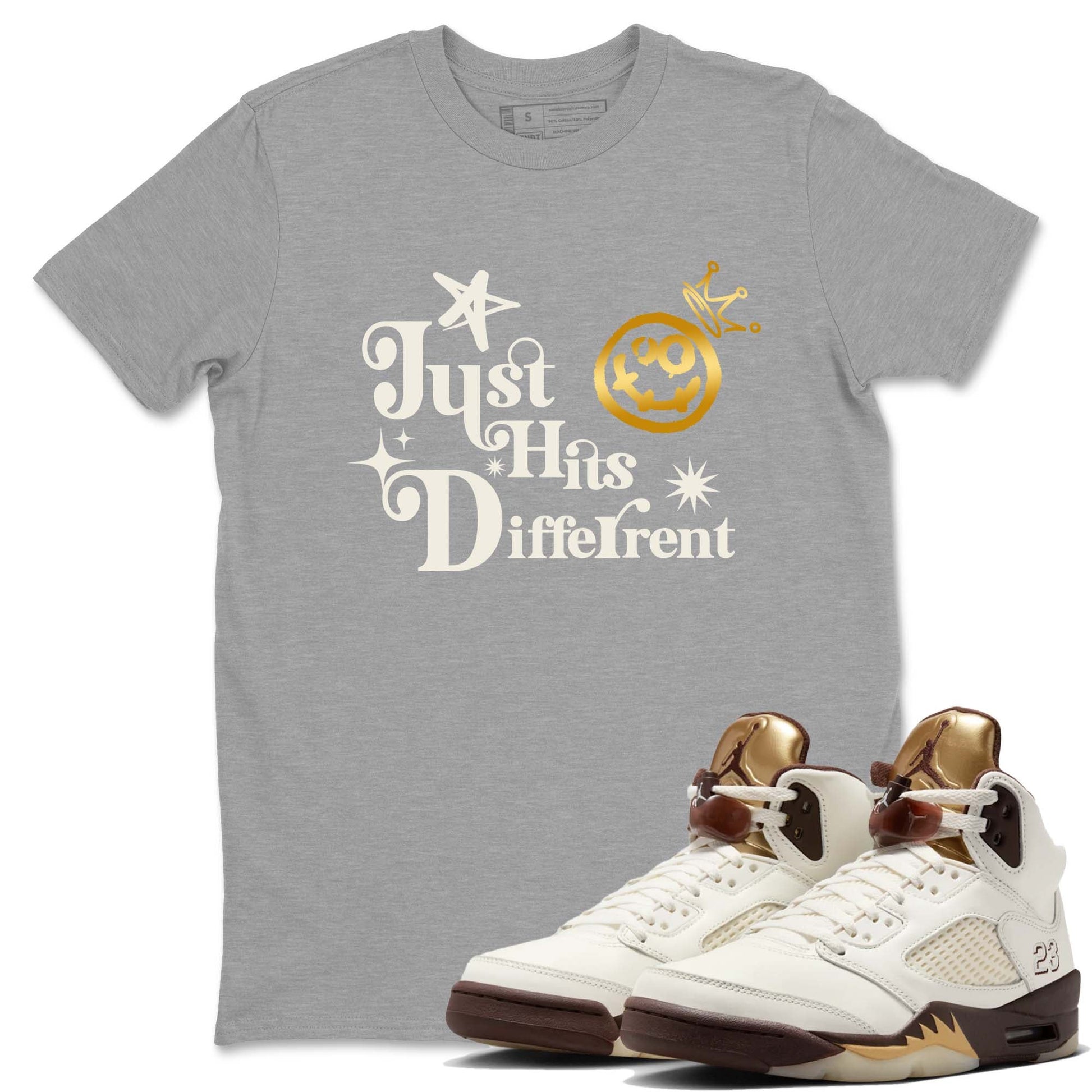 5s Golden Ticket shirts to match jordans Just Hits Different shirts to match jordans Air Jordan 5 Golden Ticket match shoes to clothes SNRT Sneaker Tees unisex cotton Heather Grey 1 shirts