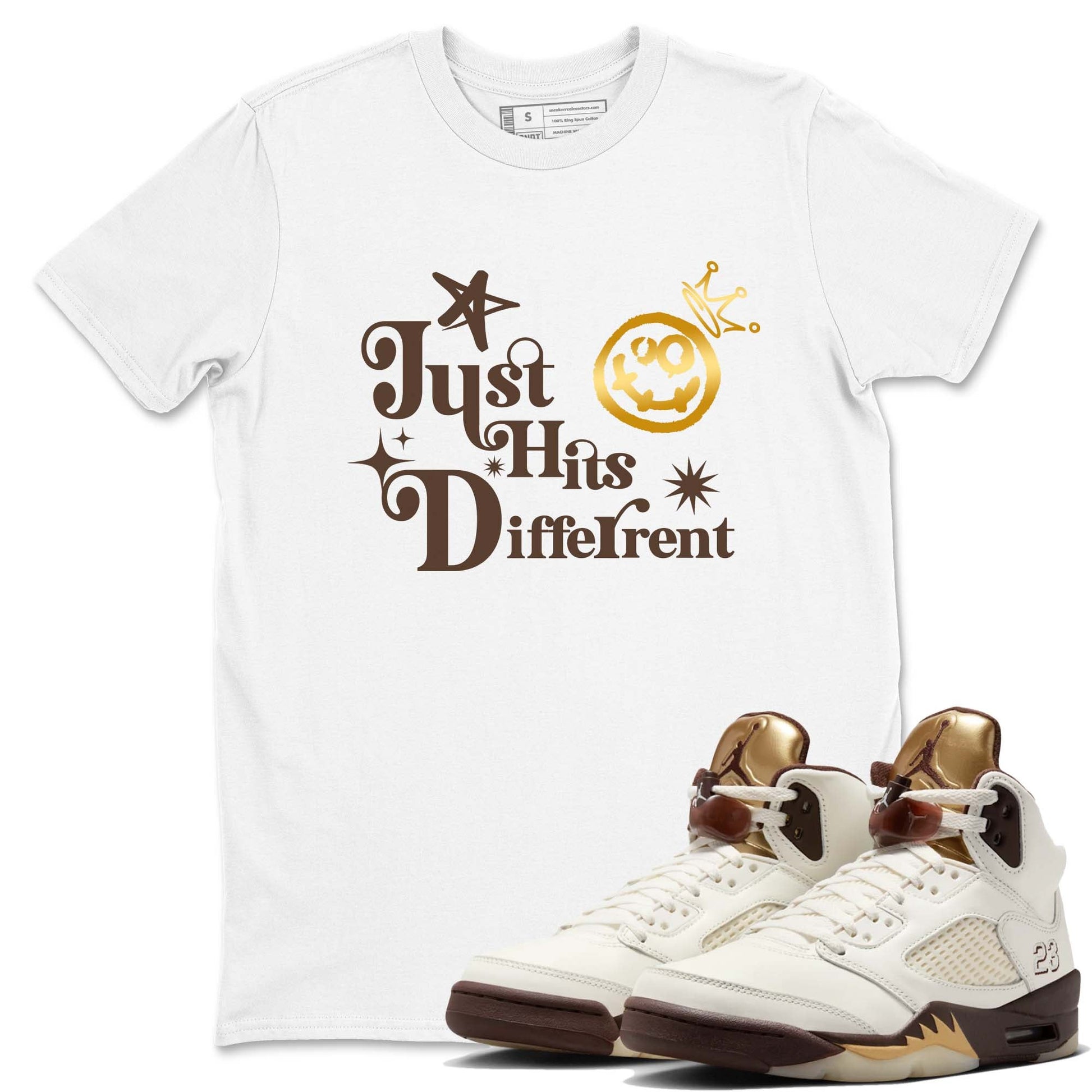 5s Golden Ticket shirts to match jordans Just Hits Different shirts to match jordans Air Jordan 5 Golden Ticket match shoes to clothes SNRT Sneaker Tees unisex cotton White 1 shirts